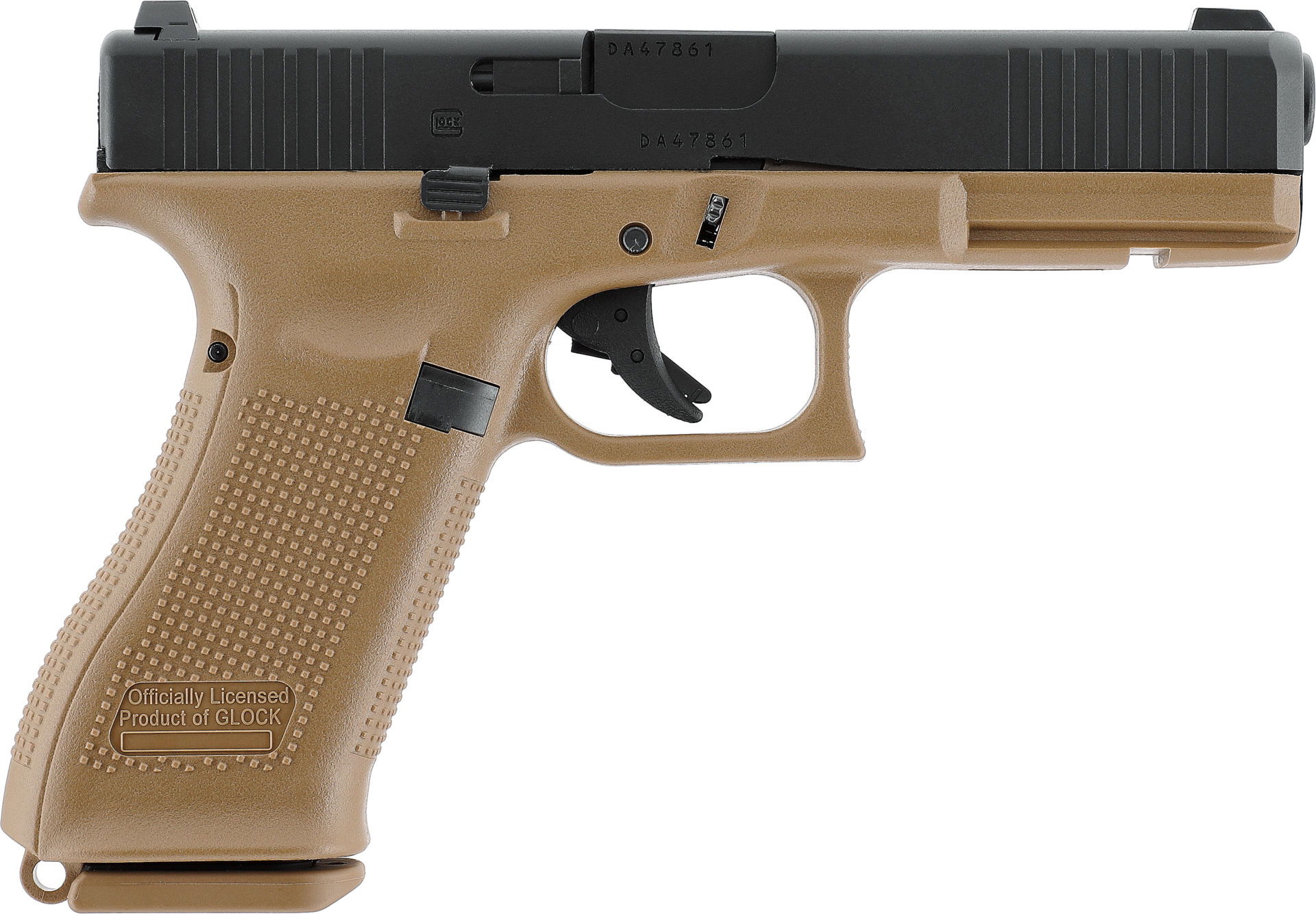 VFC GLOCK 17 Gen5 French Edition black-coyote 6mm GBB - ab 18 Jahren Glock Airsoft-Pistole in Tan und Schwarz, realitätsnah gestaltet.