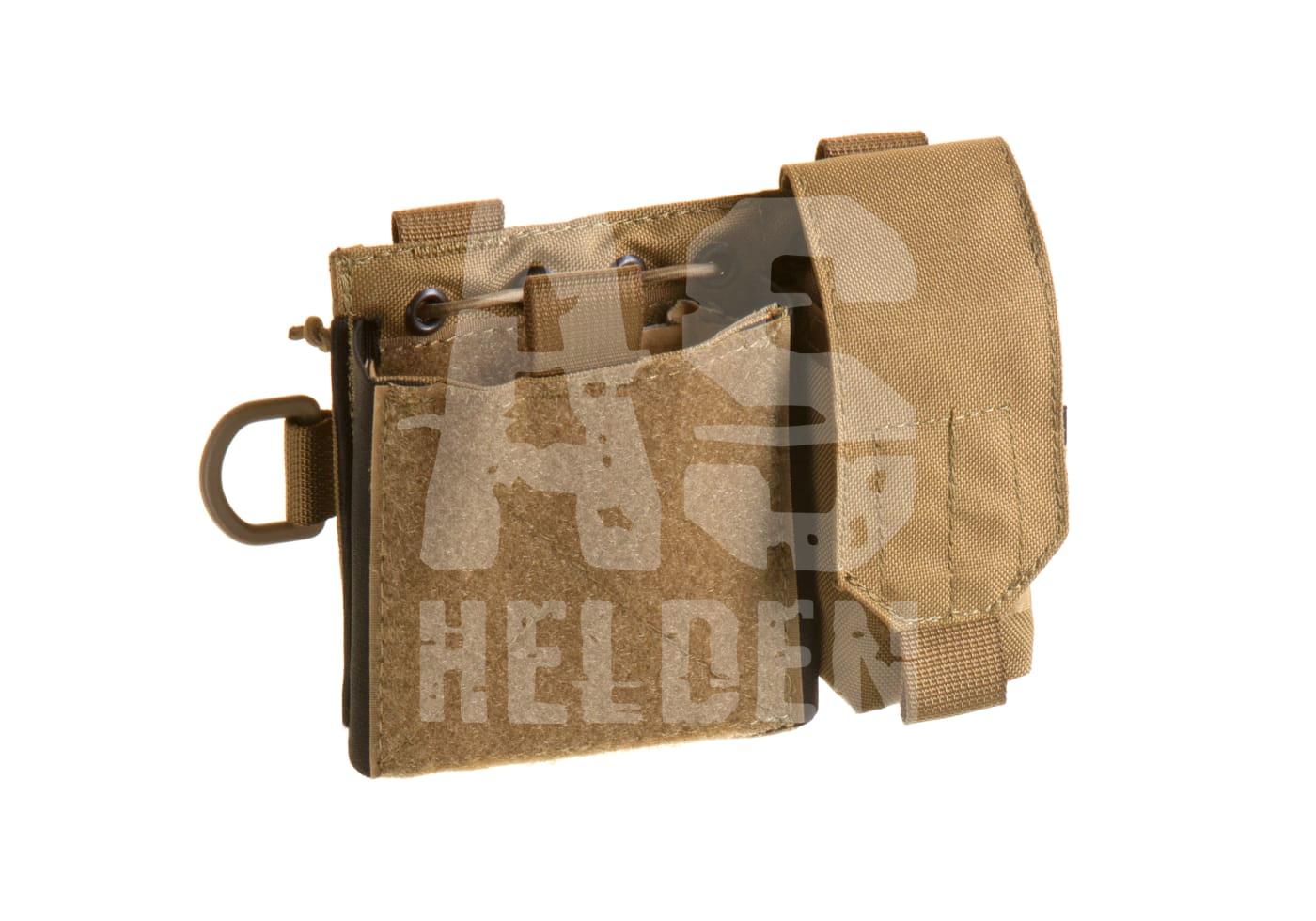 Taktischer, brauner Molle-Pouch mit Klettverschluss und Schlaufe für Airsoft-Ausrüstung.