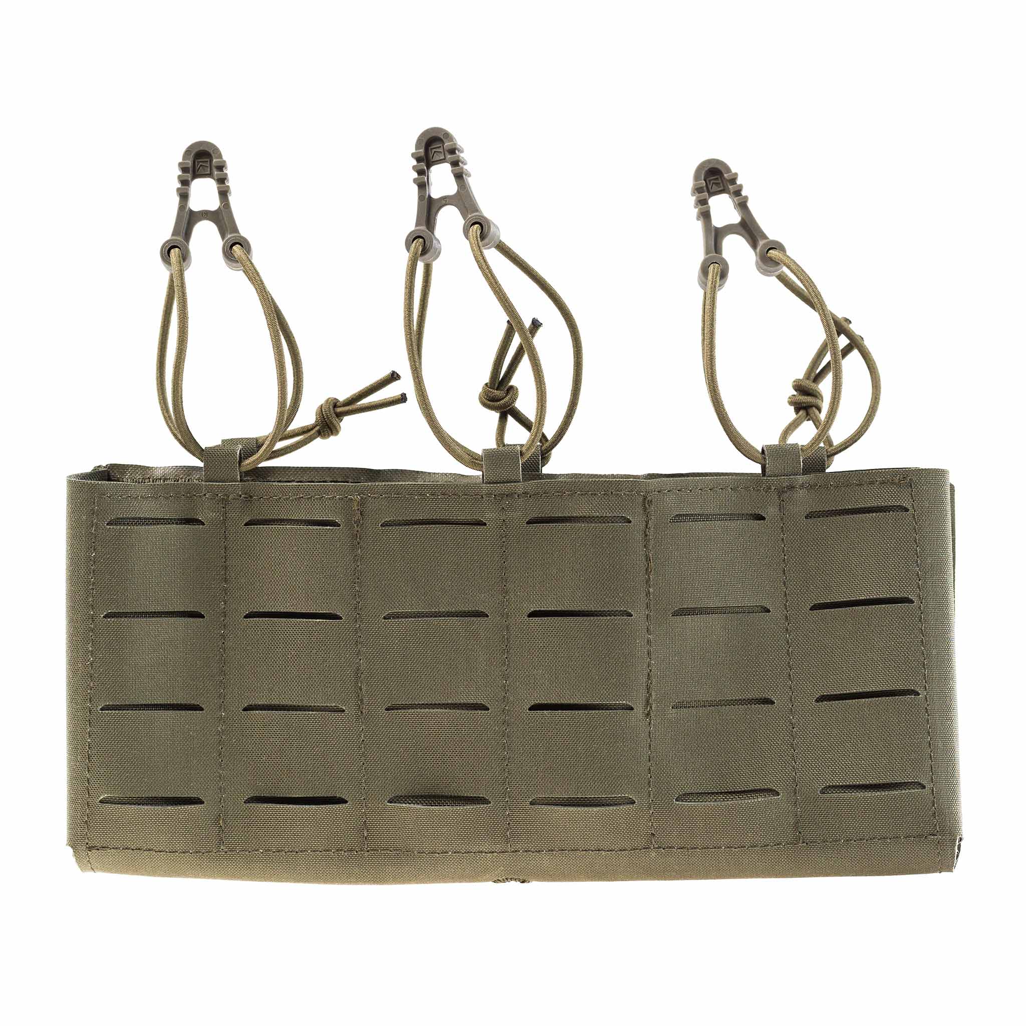 Taktische Magazintasche in Olivgrün mit drei elastischen Halteschlaufen für Airsoft.