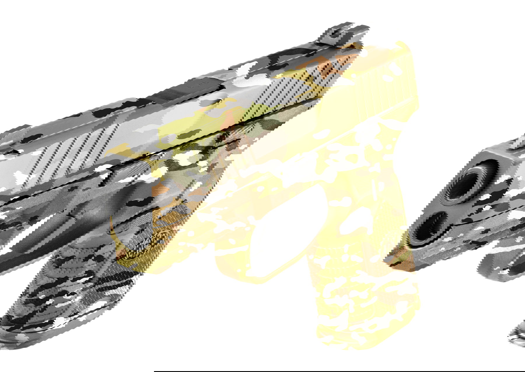 Tarnmuster-Airsoft-Pistole, semi-automatisch, realistisches Design, robuste Bauweise für taktische Spiele.