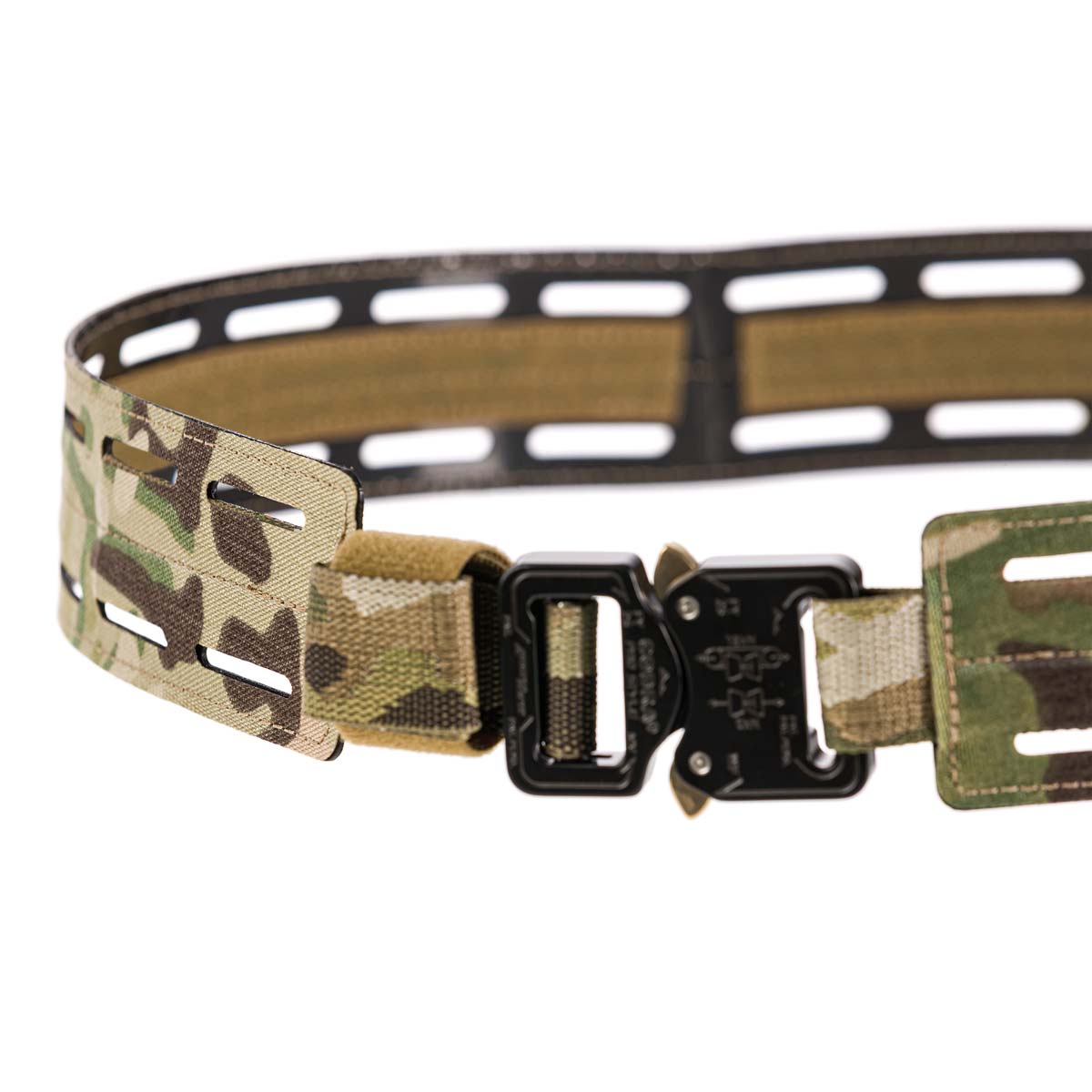 Lindnerhof Gürtel LT562 Taktischer Multicam-Gürtel mit stabiler Schnalle und Lasercut-MOLLE-Schlitzen für Airsoft-Zubehör.