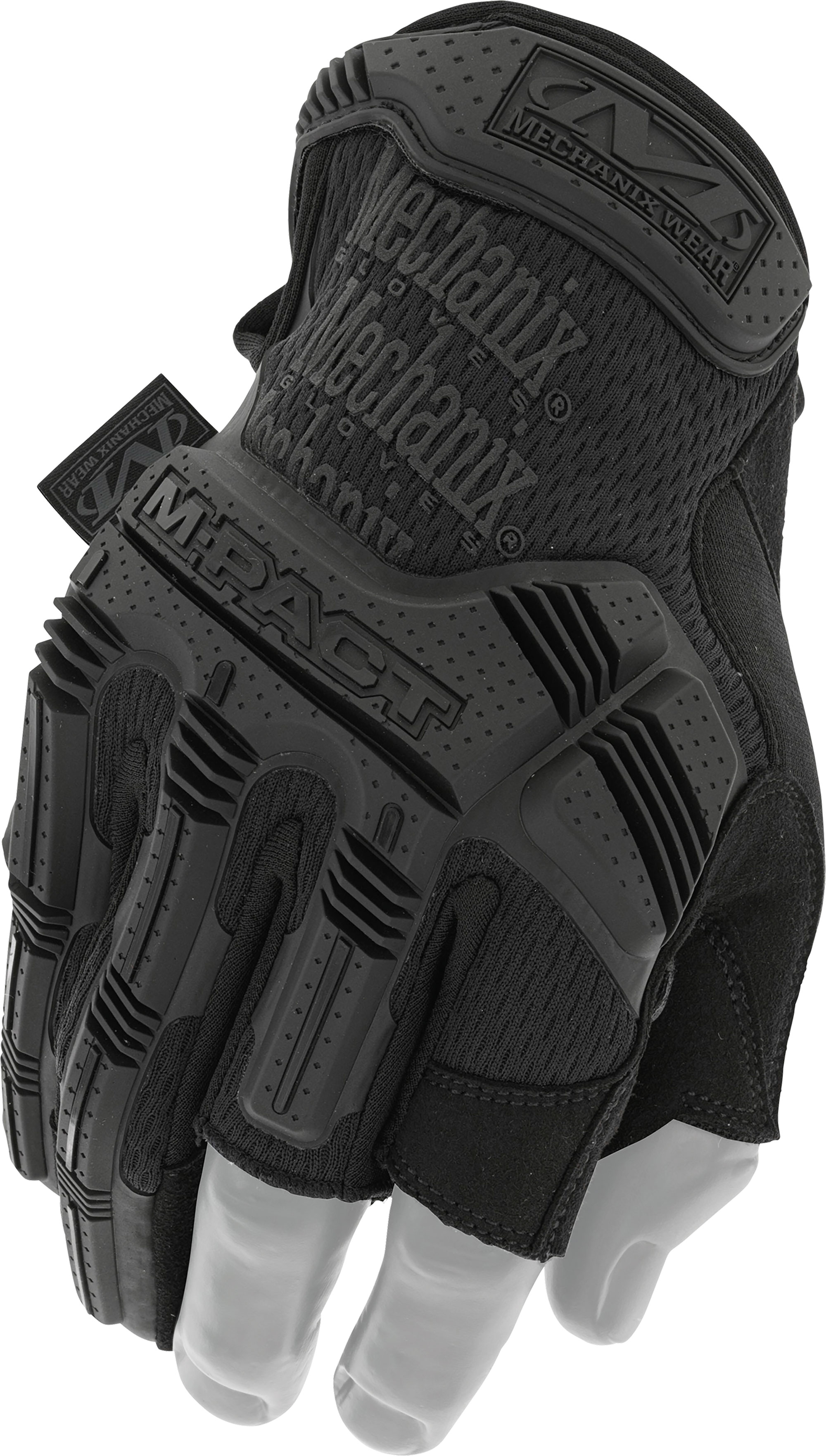 Schwarzer taktischer Handschuh mit stoßdämpfenden Verstärkungen, geeignet für Airsoft-Spiele.