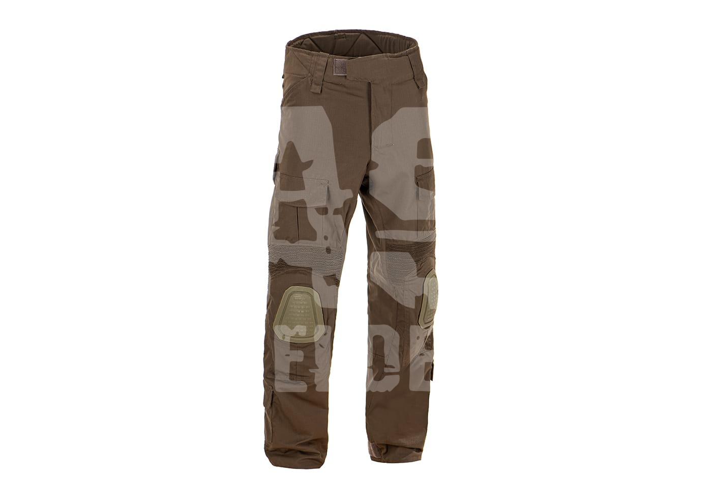 Tarnhose für Airsoft mit Kniepolstern, braun-graues Camouflage-Design. Praktische Taschen für Ausrüstung.