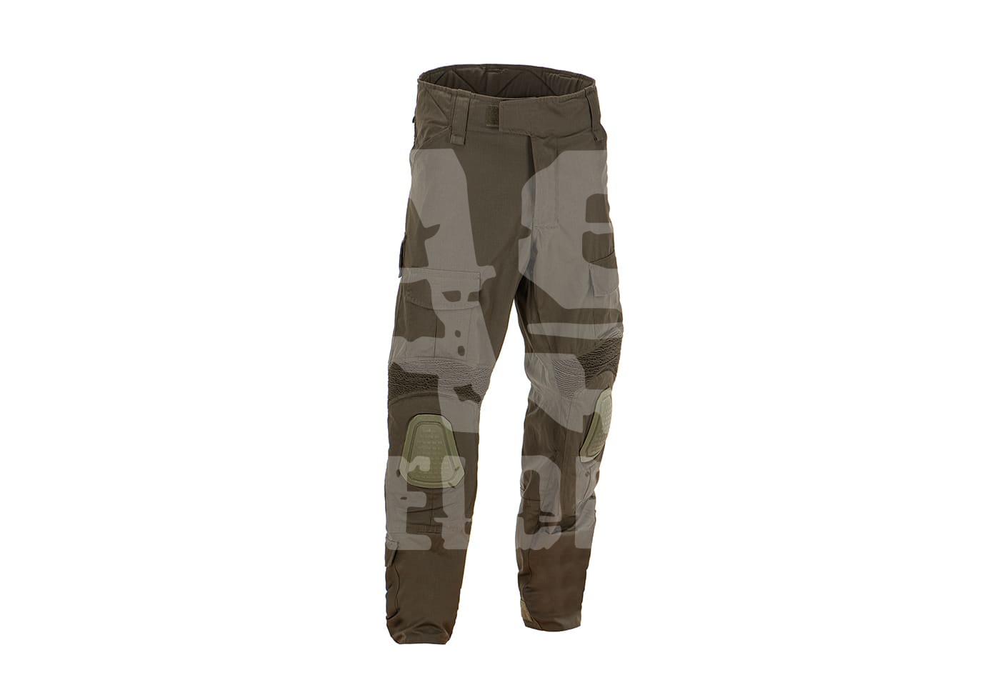 Tarnhose in Grün- und Brauntönen, ideal für Airsoft mit Kniepolstern und mehreren Taschen.