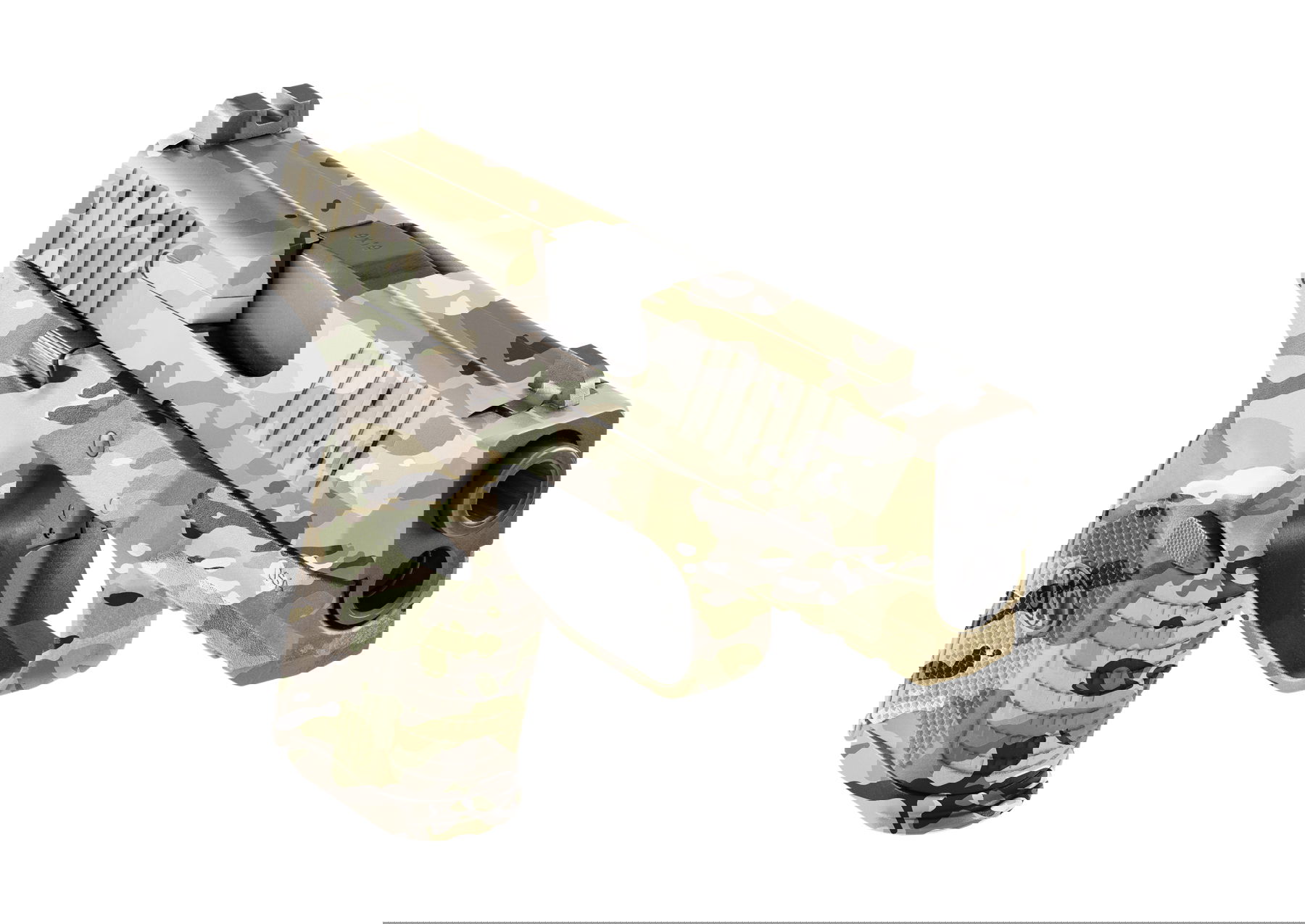 Tarn-Pistole mit Wüstencamouflage, realistisch für Airsoft-Gameplay gestaltet.