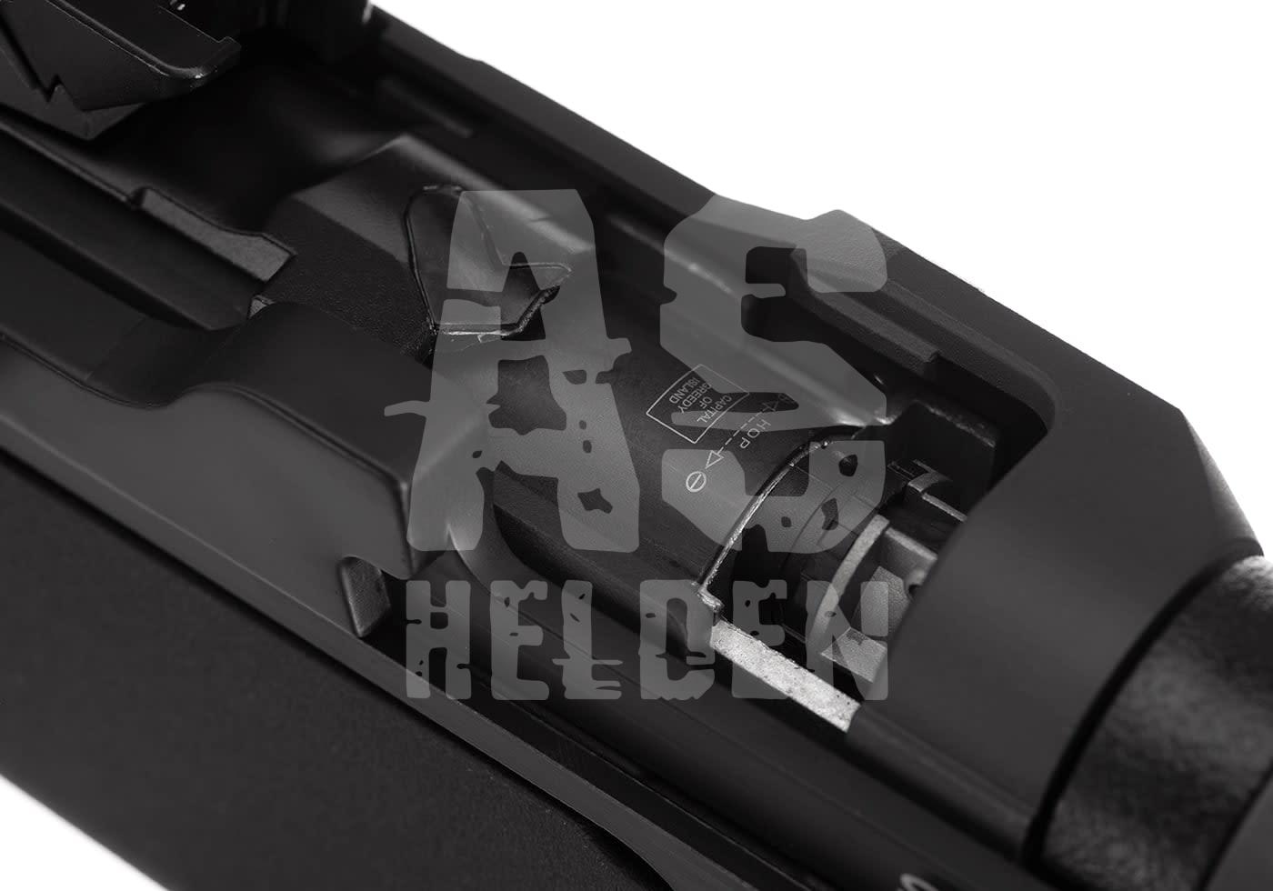 G&G GR14 E.T.U. S-AEG - ab 18 Jahren Nahaufnahme eines Airsoft-Hop-Up-Systems in einem Gewehrgehäuse.