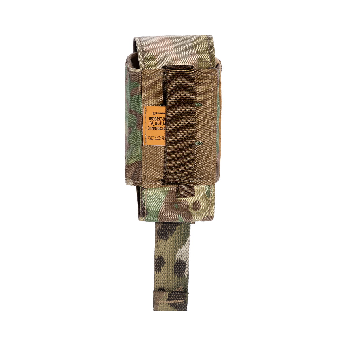 Tarnfarbene Airsoft-Magazintasche mit Klappverschluss und Befestigungsschlaufe.