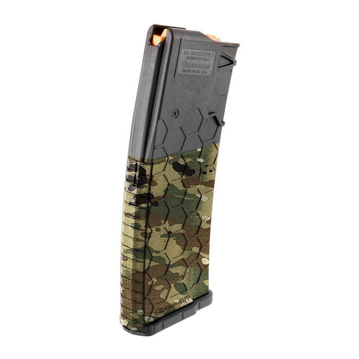 Airsoft-Magazin im Tarnmuster, hexagonale Oberfläche, geeignet für HK 416/AR-15 Modelle.
