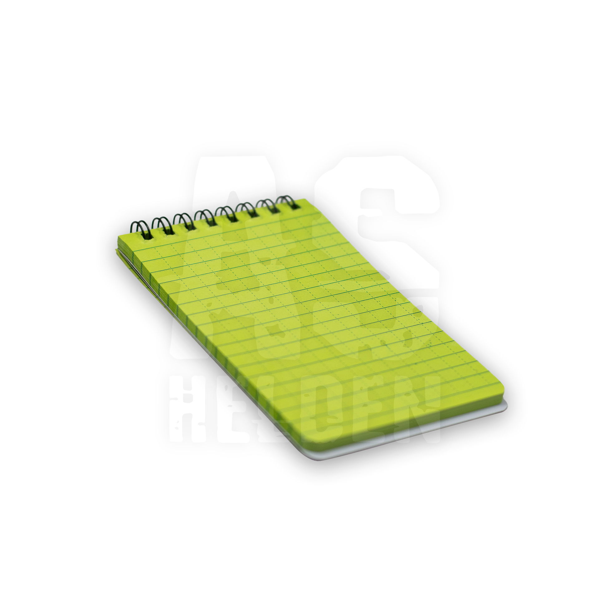 Grünes DIN A6 Spiralnotizbuch mit karierten Seiten, ideal für Airsoft-Notizen.