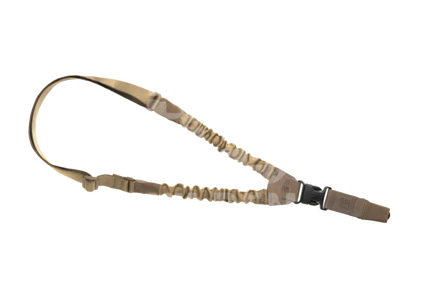 Coyote-farbener taktischer Einpunktgurt mit elastischen Abschnitten und Klickverschluss, ideal für Airsoft-Waffenhalterung.