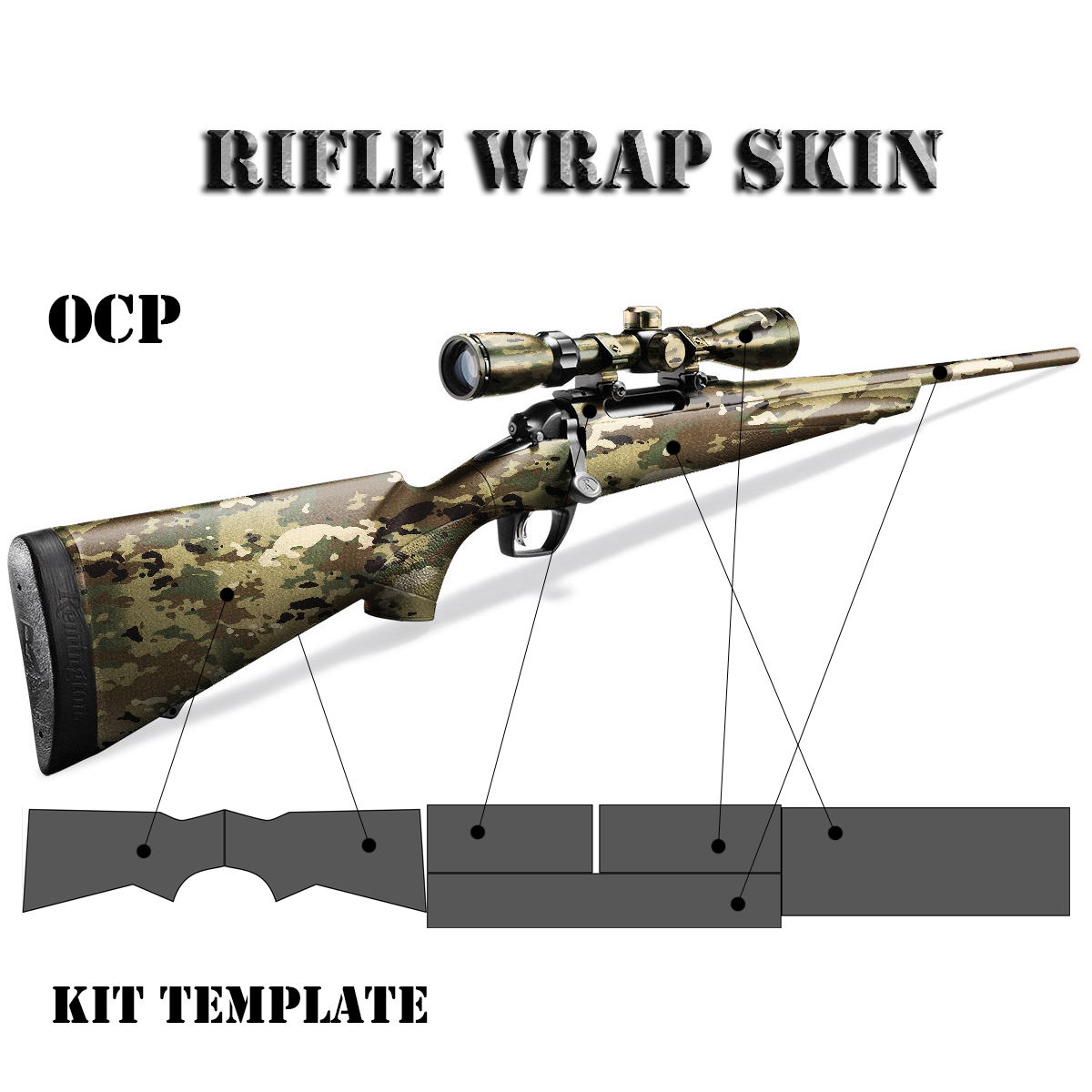 GunsWrap Rifle Skins Tarnmuster-Überzug für Gewehr mit Zielfernrohr, Kit-Vorlage mit OCP-Design.