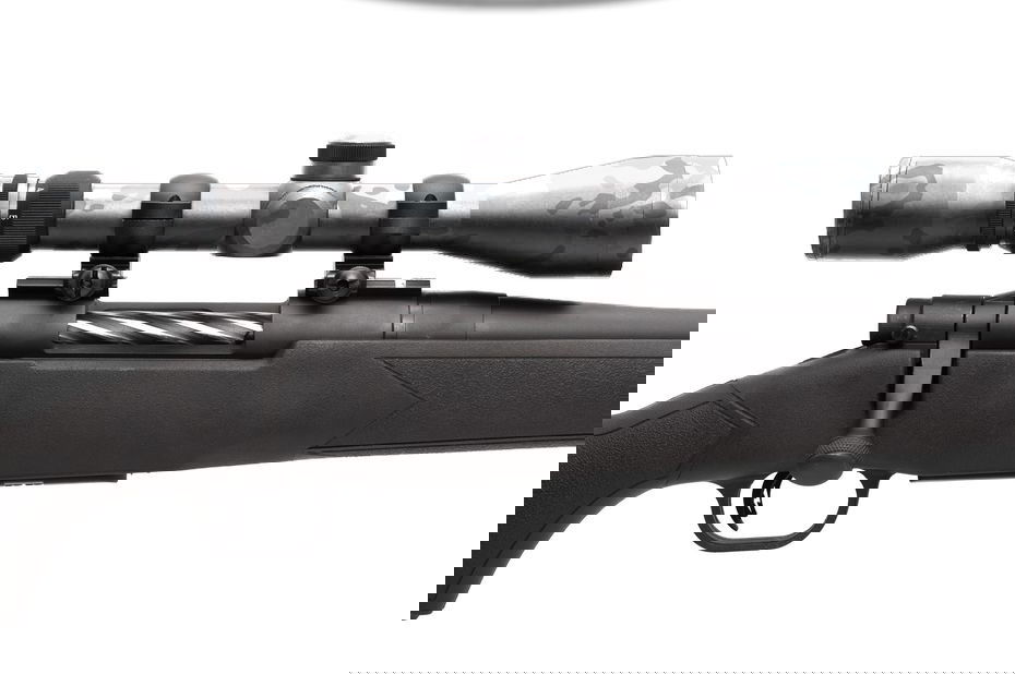 Schwarz-graues Airsoft-Scharfschützengewehr mit Zieloptik und spiralförmigem Verschluss.