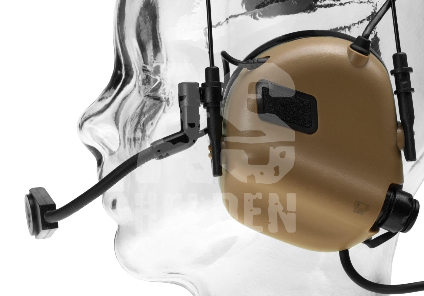 Taktisches Headset mit Mikrofon an einem transparenten Kopfmodell, ideal für Airsoft-Kommunikation.