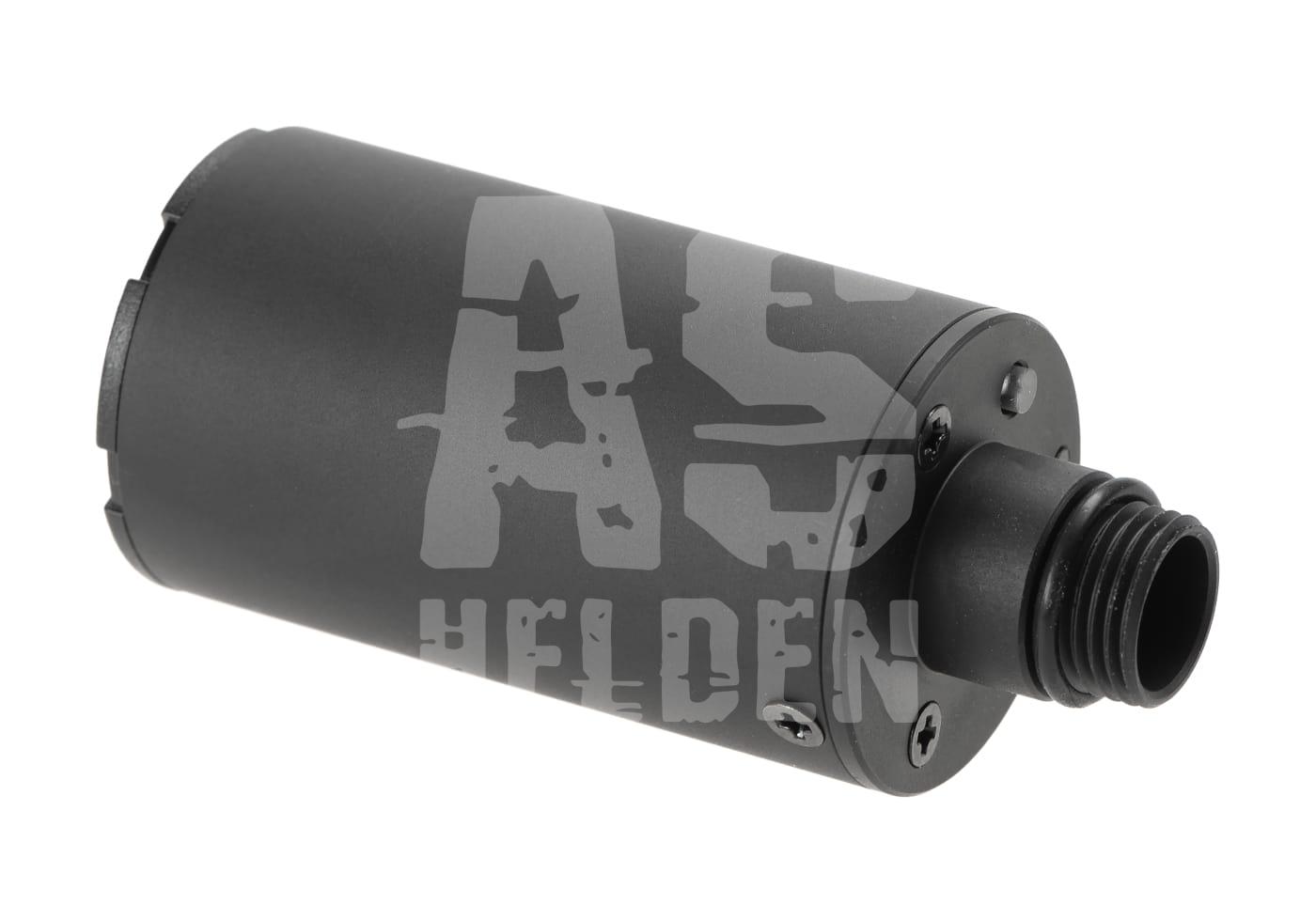 Schalldämpfer für Airsoft-Waffen, schwarz, zylindrisch, mit Schraubgewinde.