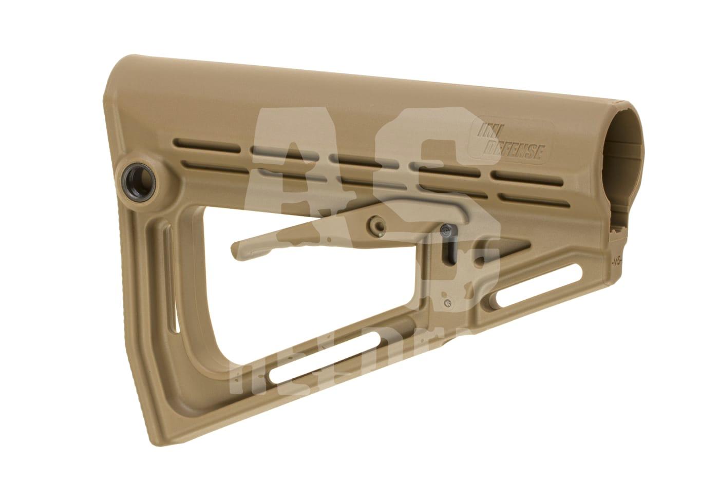 Verstellbarer, tanfarbener Schaft für Airsoft-Gewehre, leicht und robustes Design.
