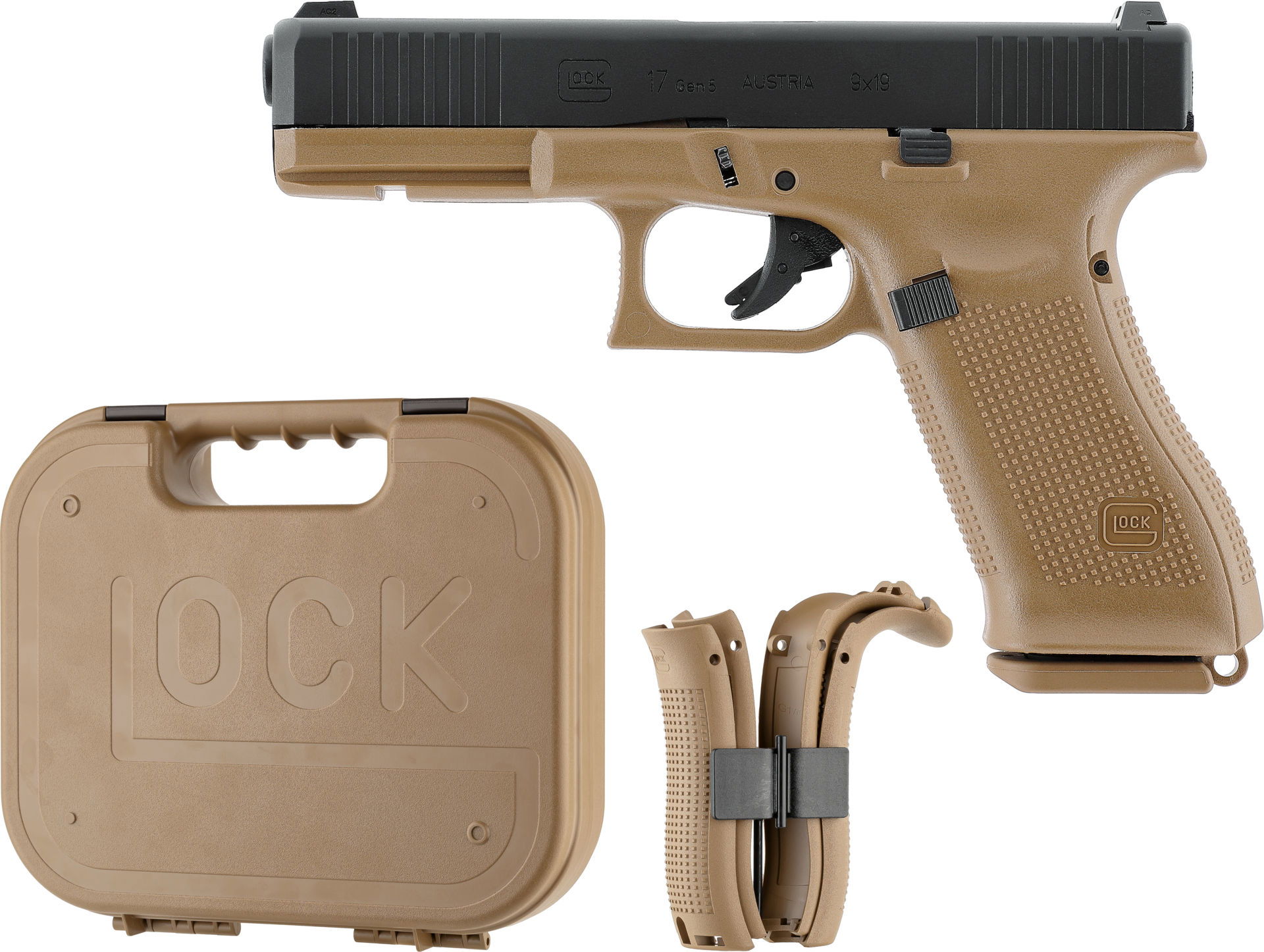VFC GLOCK 17 Gen5 French Edition black-coyote 6mm GBB - ab 18 Jahren Tanfarbene Airsoft-Pistole mit Zubehör und Transportkoffer, Modell Glock.