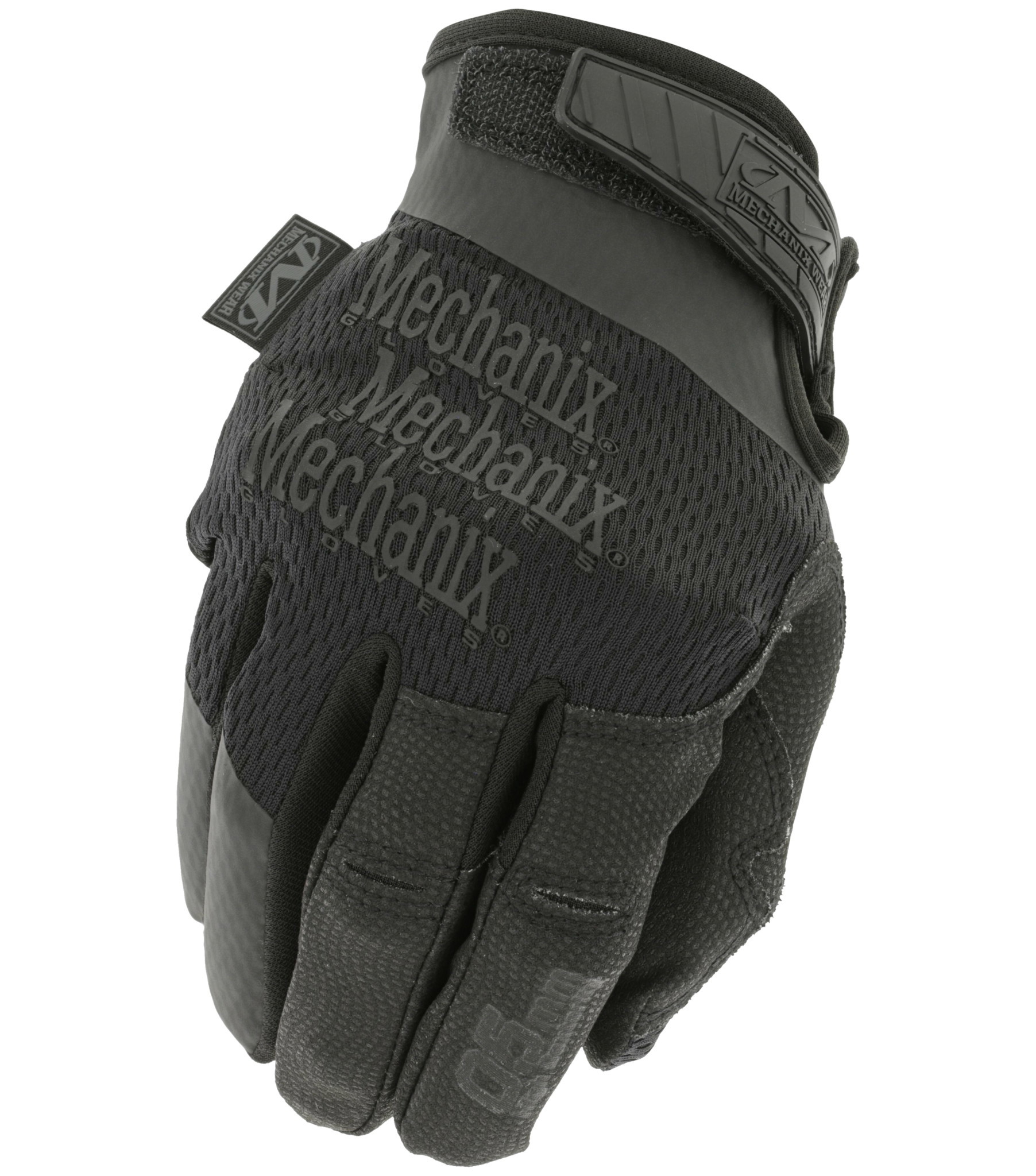 Schwarzer Mechanix-Handschuh mit verstärkter Oberfläche, geeignet für Airsoft.