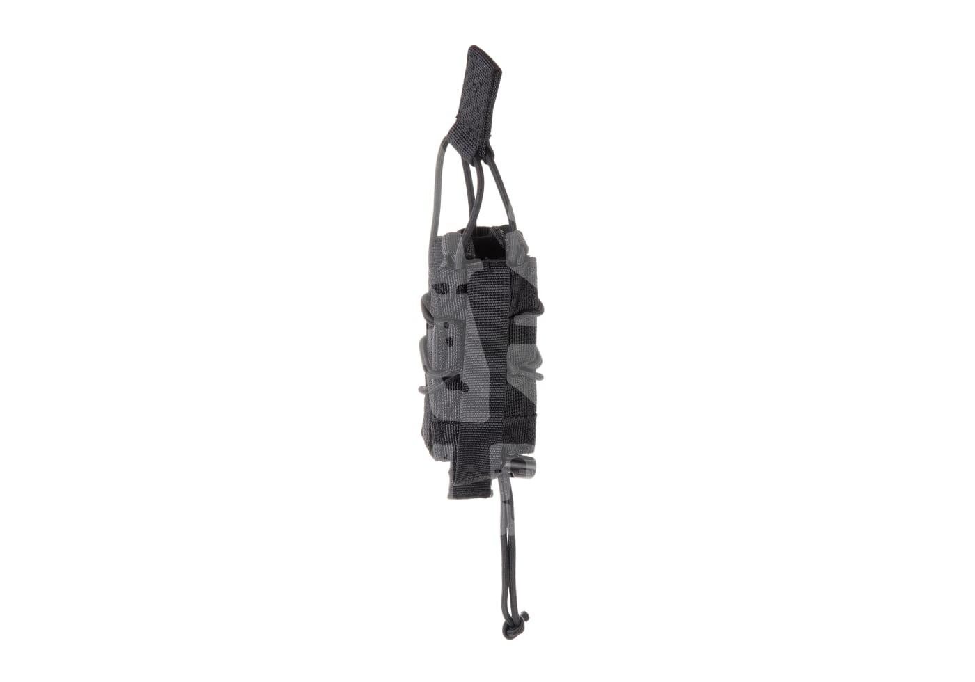 Schwarzes Airsoft-Magazintasche im Profil mit elastischer Sicherung.