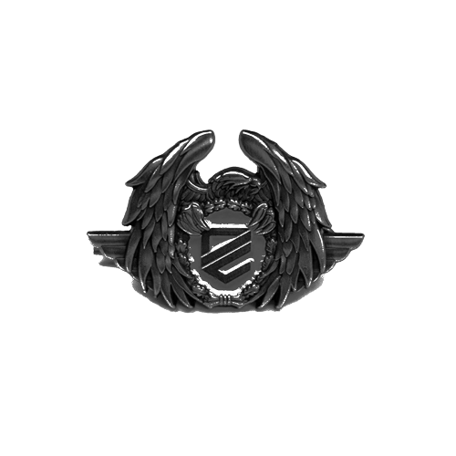 Schwarzes Emblem mit Flügeln, einem Adler und einem zentralen Schild auf weißem Hintergrund.