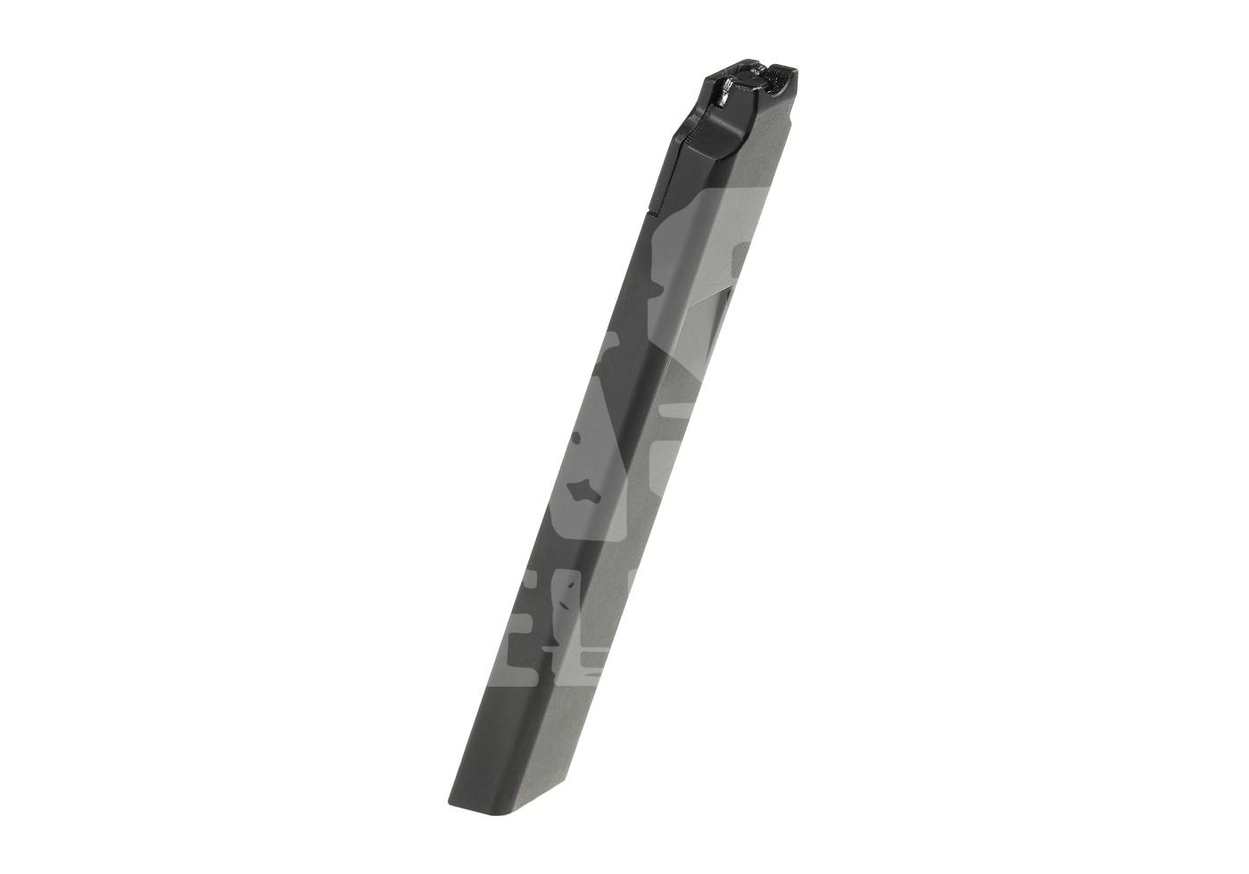 Langes Airsoft CO2-Magazin, dunkle Farbe, schlankes Design.