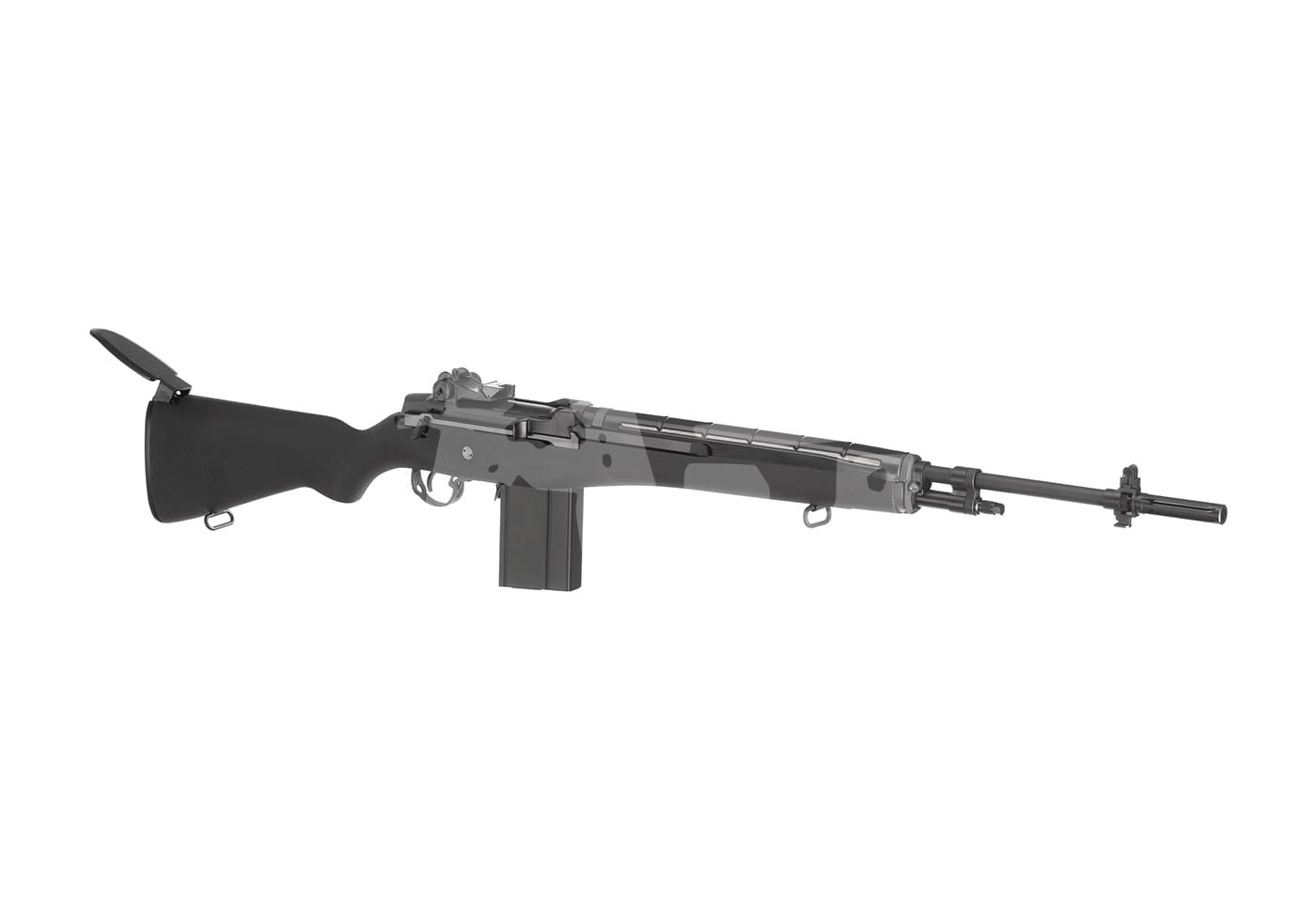 G&G GR14 E.T.U. S-AEG - ab 18 Jahren Airsoft-Gewehr, Tarnmuster, schwarz-grauer Schaft, Magazin und Lauf, seitliche Ansicht.