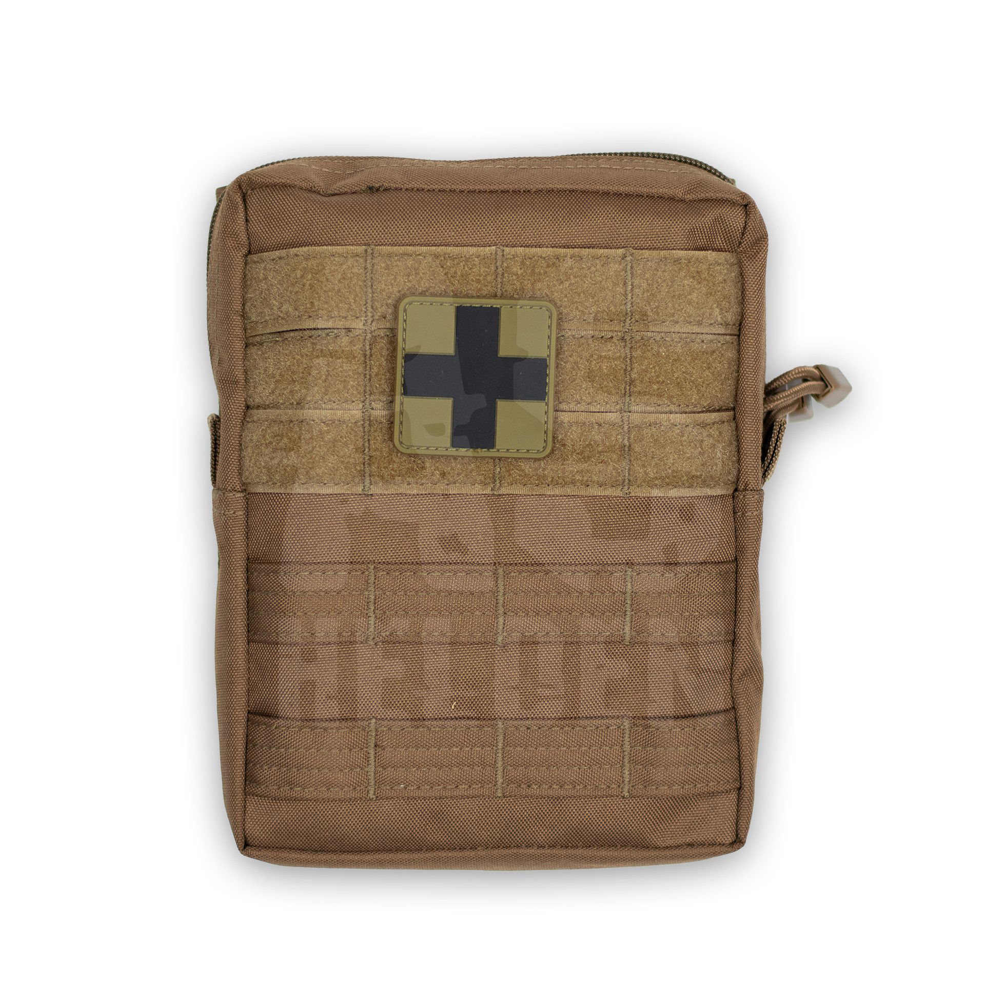 Airsoft Erste-Hilfe-Tasche, Coyote-Braun, mit Kreuz-Patch und MOLLE-System.