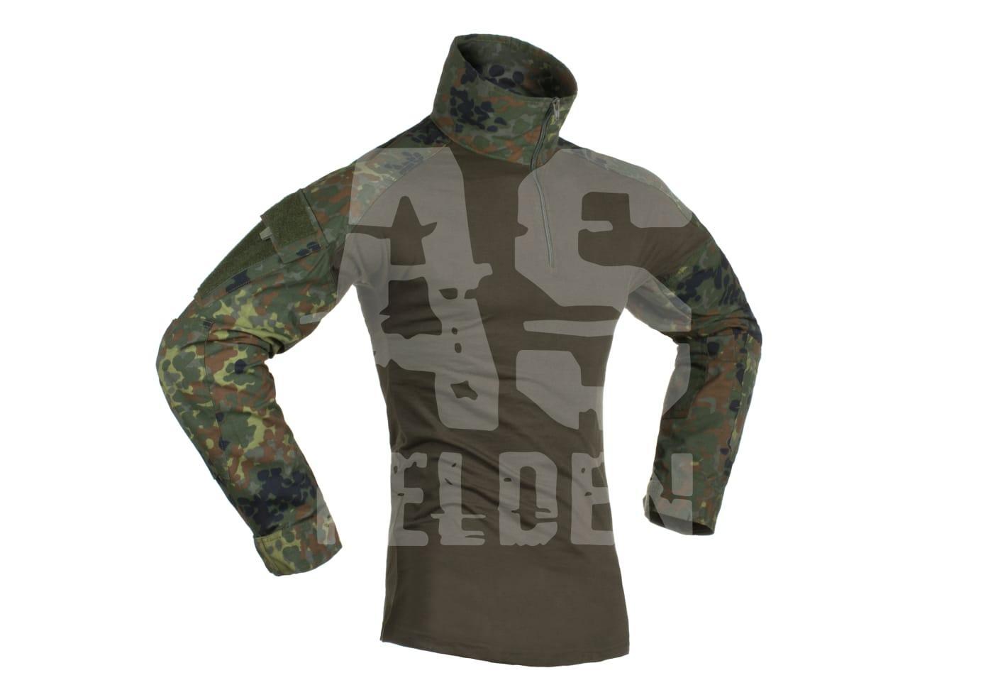 Langarmiges Tarnshirt mit hohem Kragen und Flecktarnmuster für Airsoft.