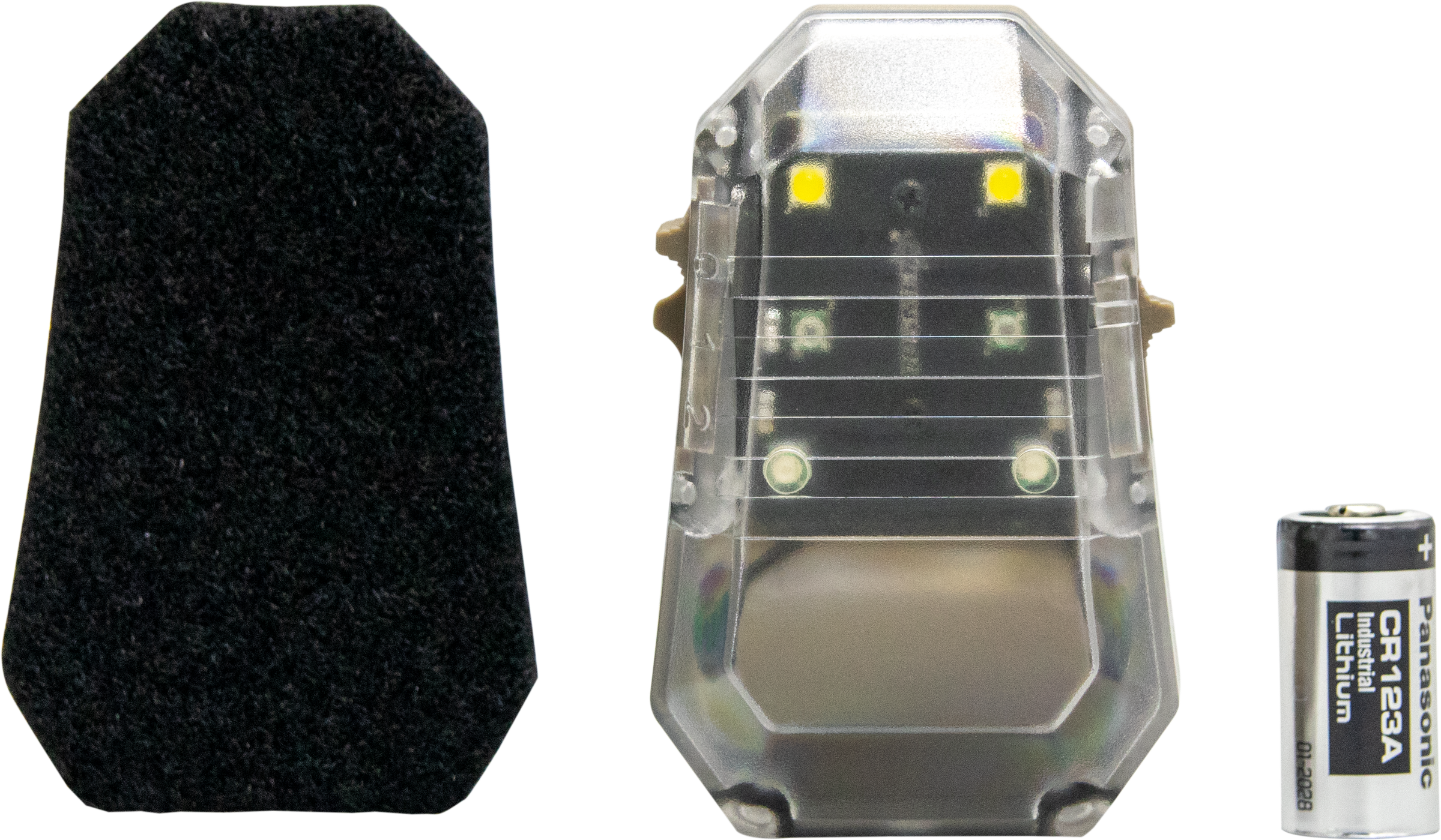 Earmor™ F101 Stealth Helmet Light Airsoft-Helmlampe mit Klettverschluss und Batterie als Zubehör.