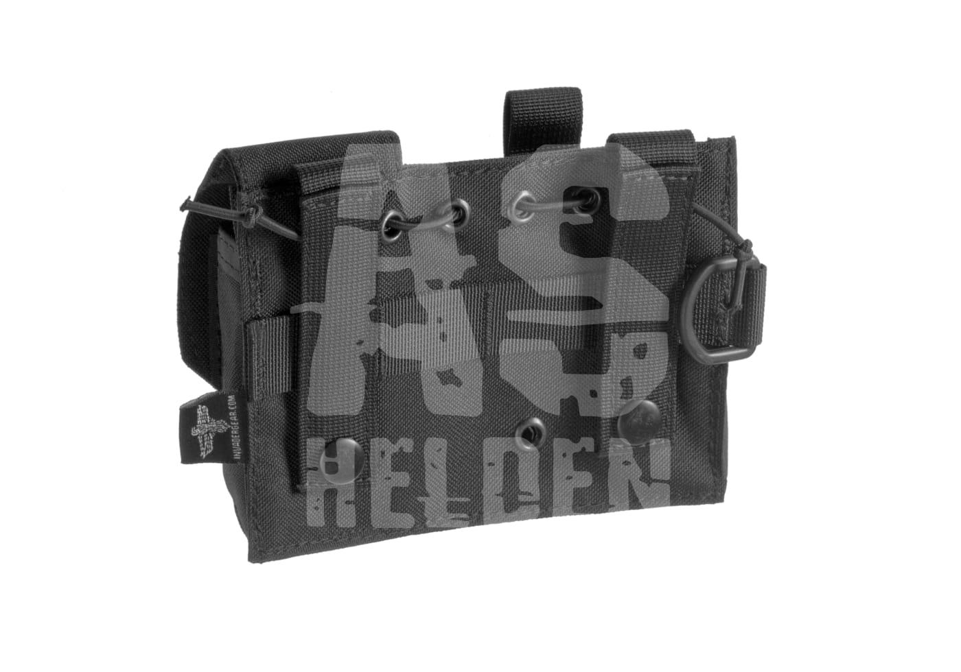 Schwarze Airsoft-Tasche mit MOLLE-System und Ösen zur Befestigung. Ideal für Ausrüstungstransport.