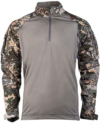 Langarm-Camouflage-Shirt mit grauer Front und Tarnärmel, ideal für Airsoft.