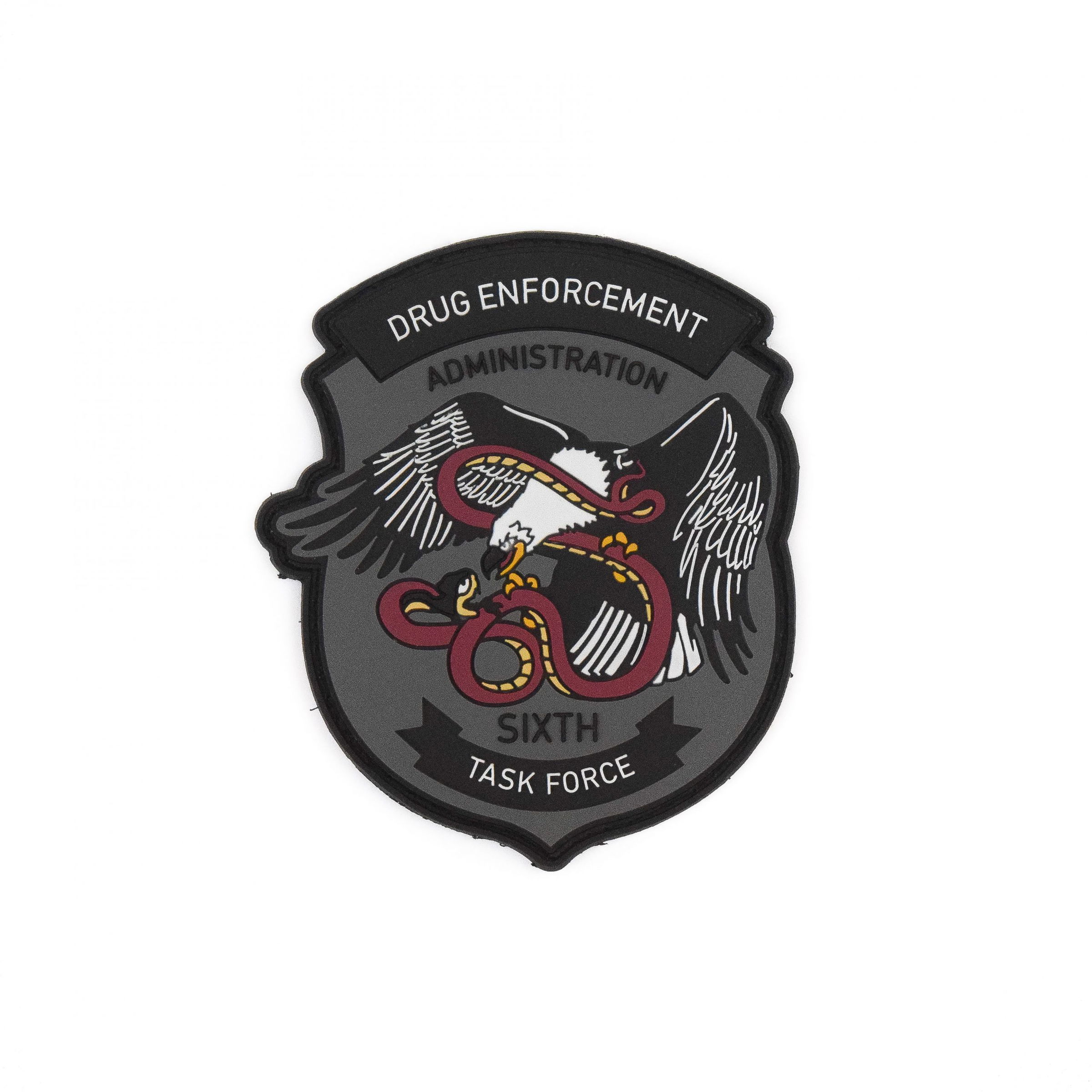 Mission 24H - Task Force Patch Schwarzes Abzeichen mit Adler und Schlange, Text: "Drug Enforcement Administration Sixth Task Force".
