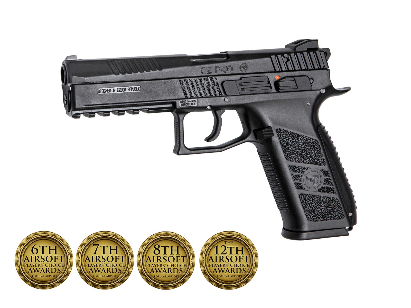 CZ P-09 Airsoft-Pistole in Schwarz, ausgezeichnet bei den Airsoft Players' Choice Awards.