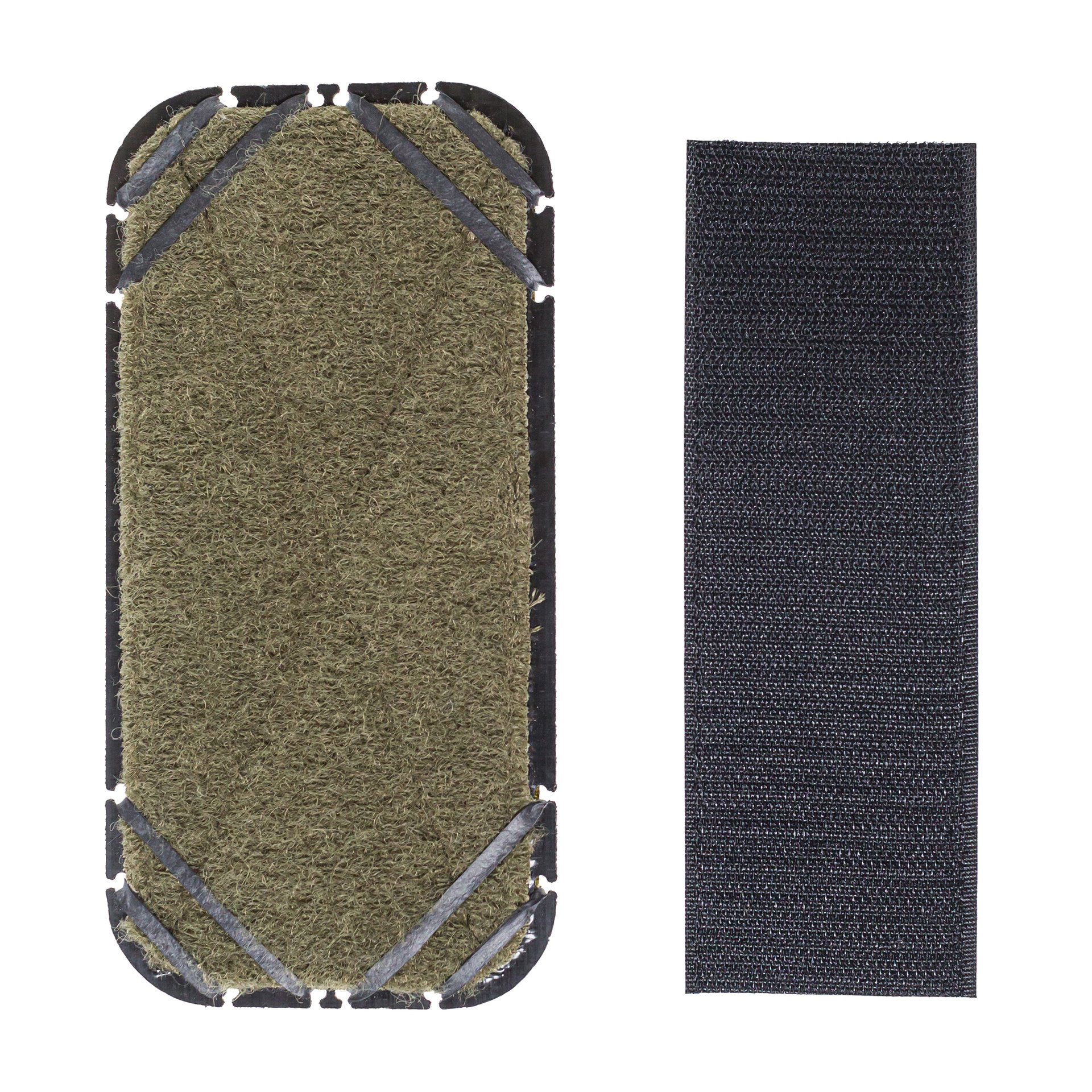 Grünes und schwarzes Klettverschluss-Set für Airsoft-Ausrüstung.