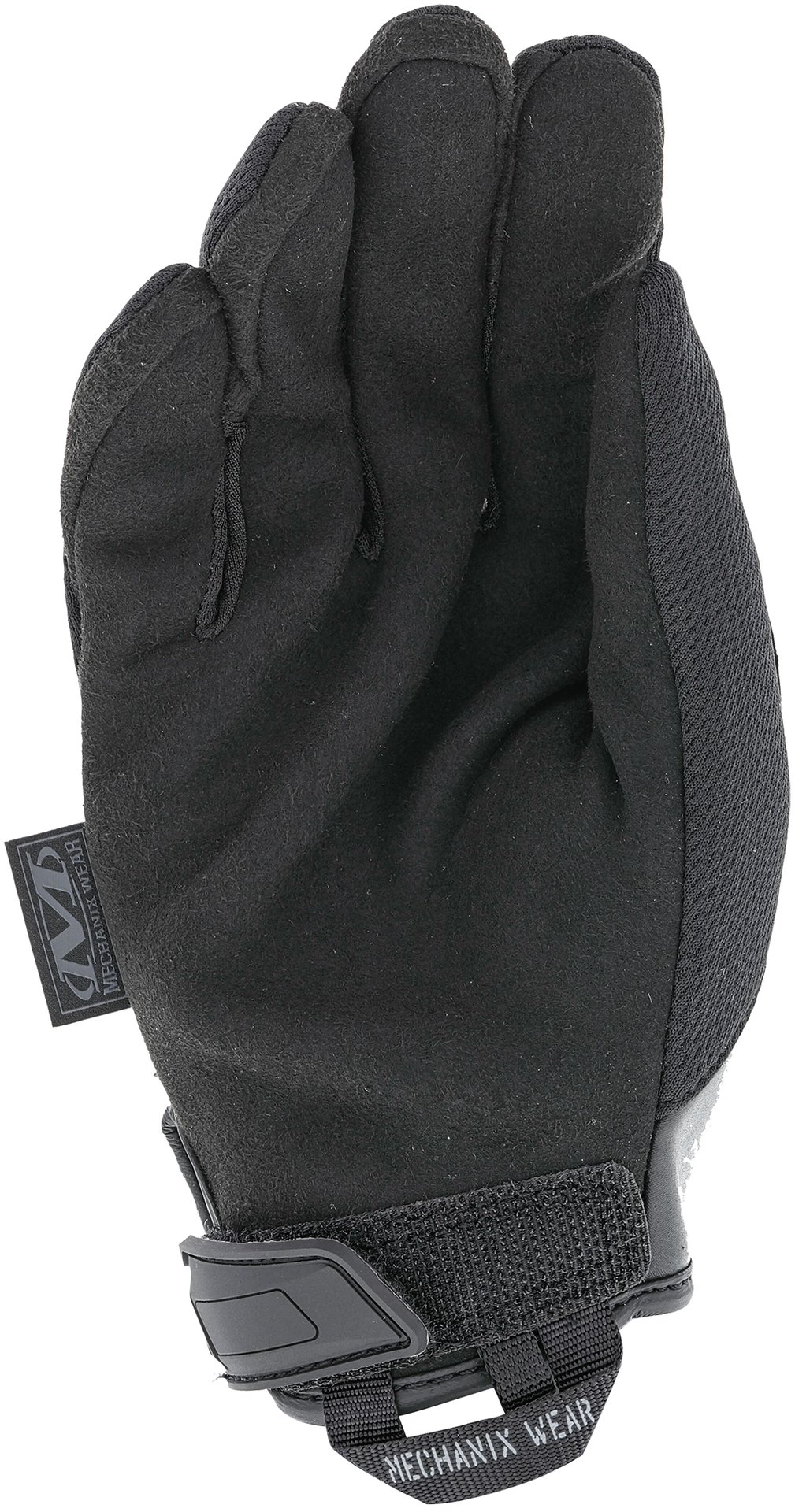 Schwarzer Mechanix-Handschuh, ideal für Airsoft mit Klettverschluss für sicheren Halt.