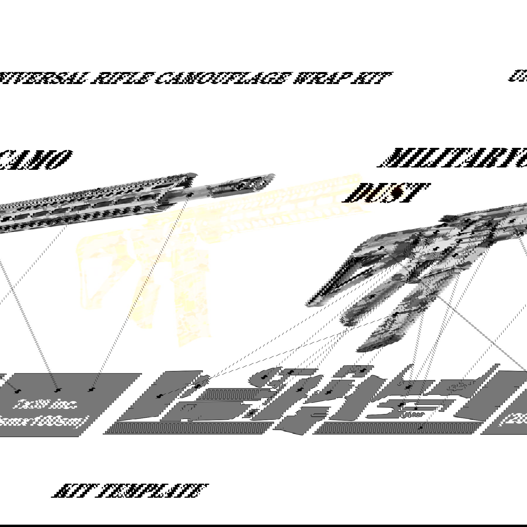GunsWrap AR15 / M4 Rifle Skins Tarnfolien-Kit für Gewehr in Military Camo Dust, inkl. Vorlage und Abmessungen.