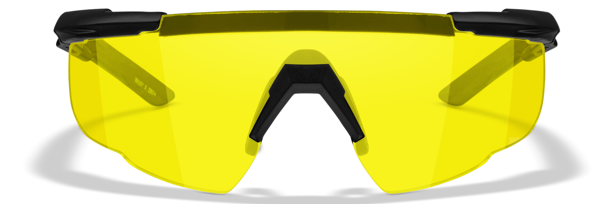 SABER ADV Pale Yellow Matte Black Frame Gelbe Sport-Sonnenbrille mit schwarzem Rahmen vor weißem Hintergrund.