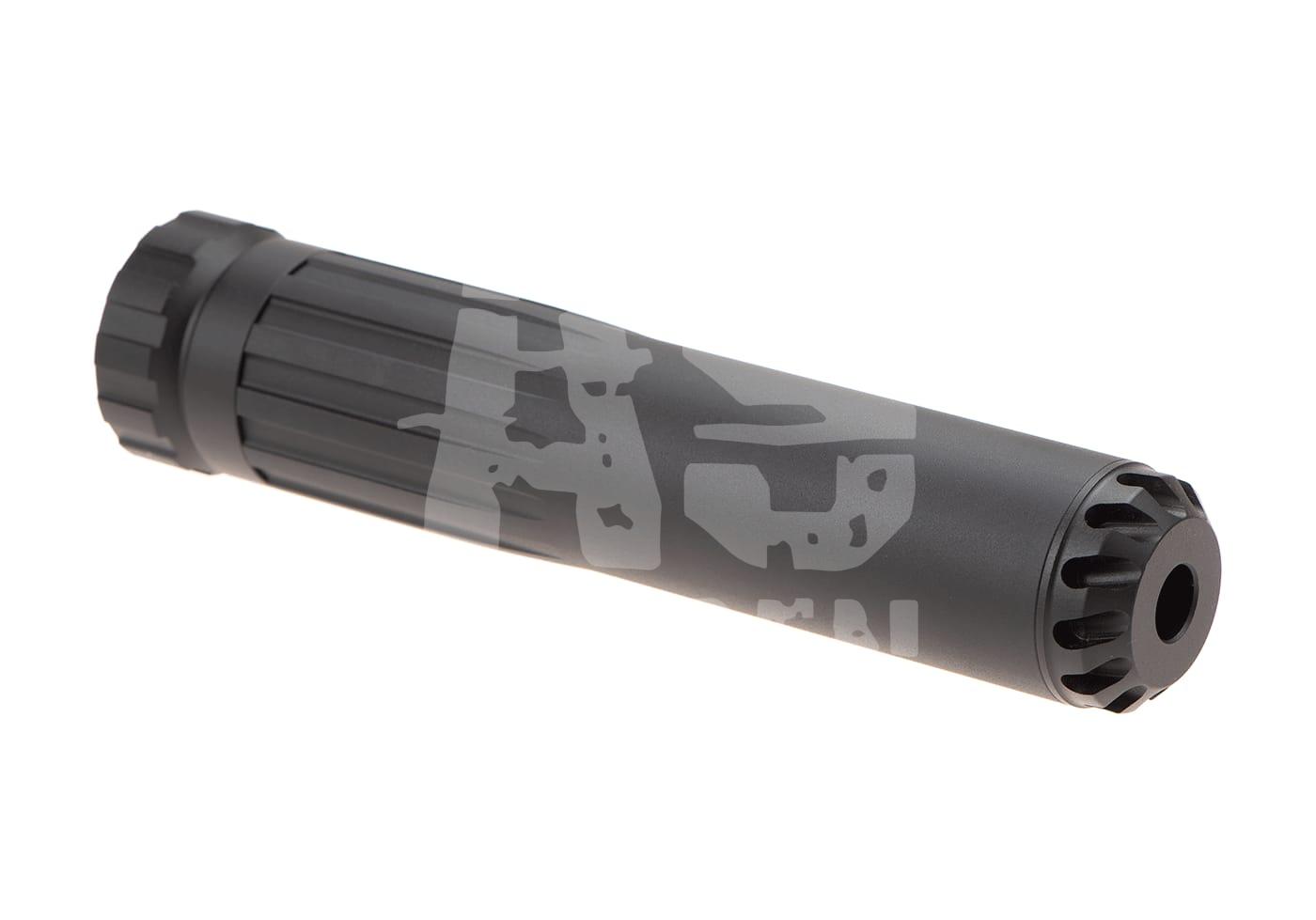 DDW Silencer for AAP01 Schwarzer Airsoft-Schalldämpferzylinder mit strukturiertem Design und Logo-Aufdruck.