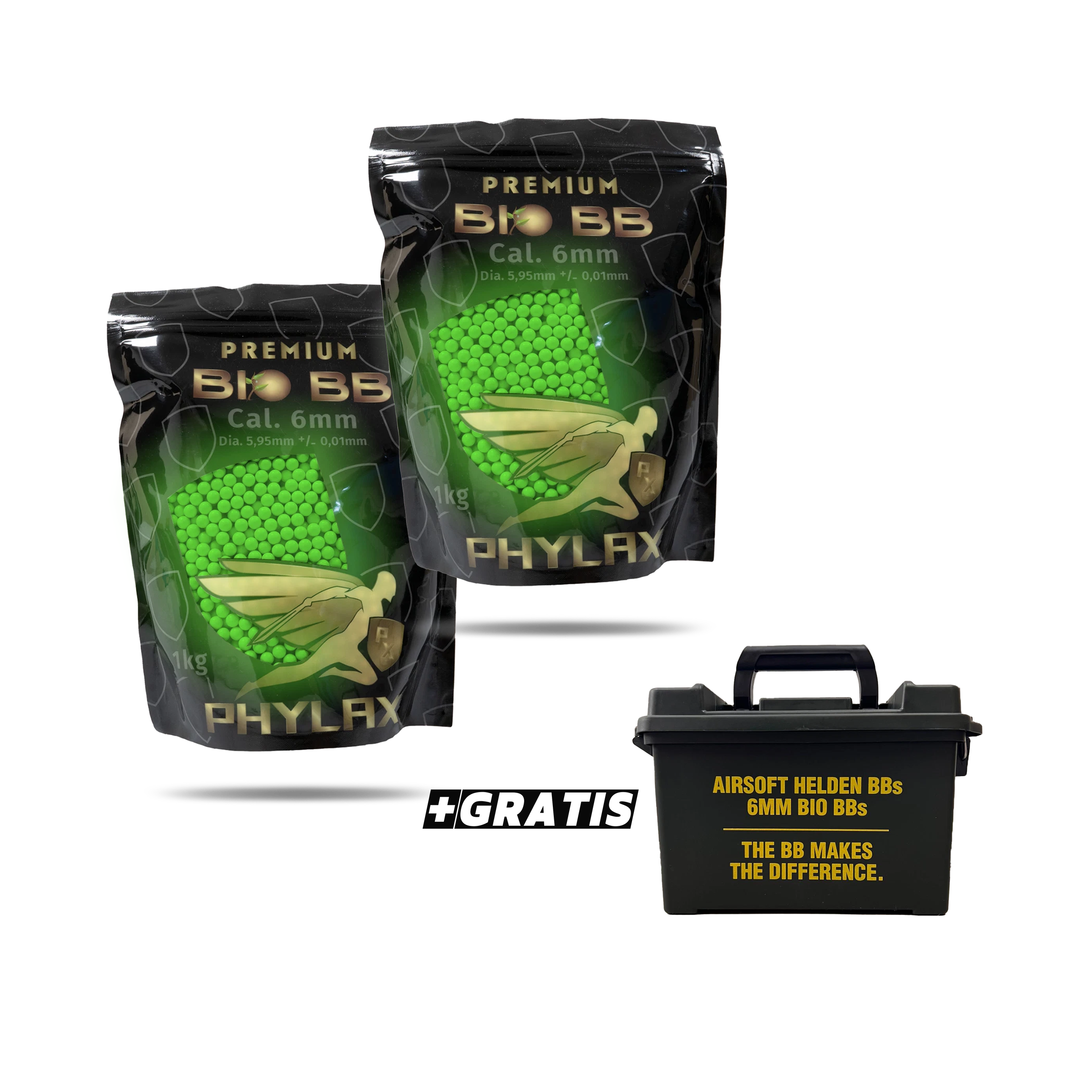 Halloween Special 2xPack Phylax 0,25g Bio Tracer BBs (1kg) 4000Rds. Green + Gratis Airsoft Helden Polymer Ammo Box Small