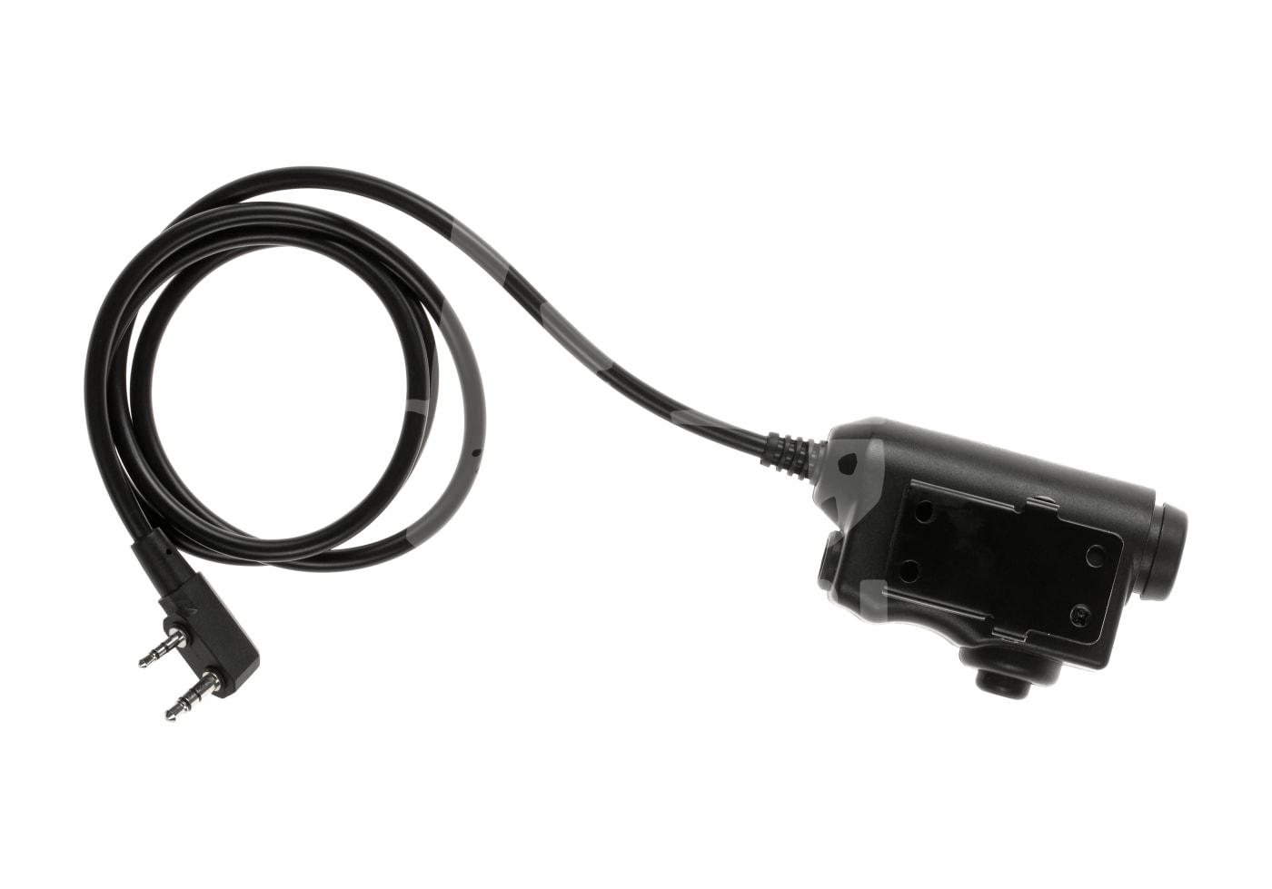 Airsoft PTT-Adapter mit Kabel und Doppelklinkenstecker für Funkgeräte.