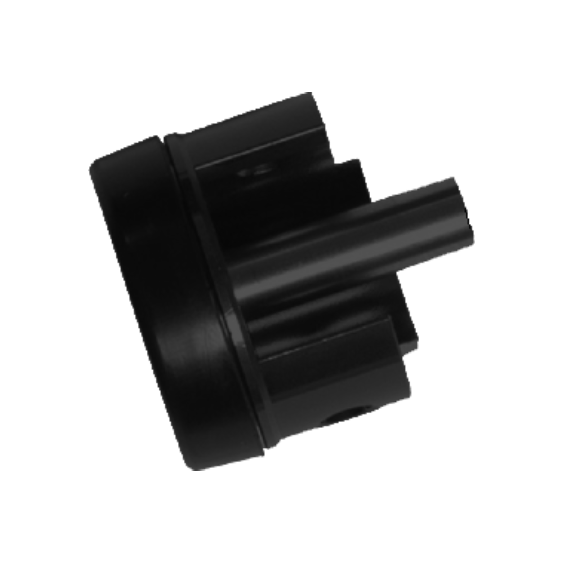 Schwarzes Airsoft-Zubehörteil, zylindrische Form mit Steckverbindung.