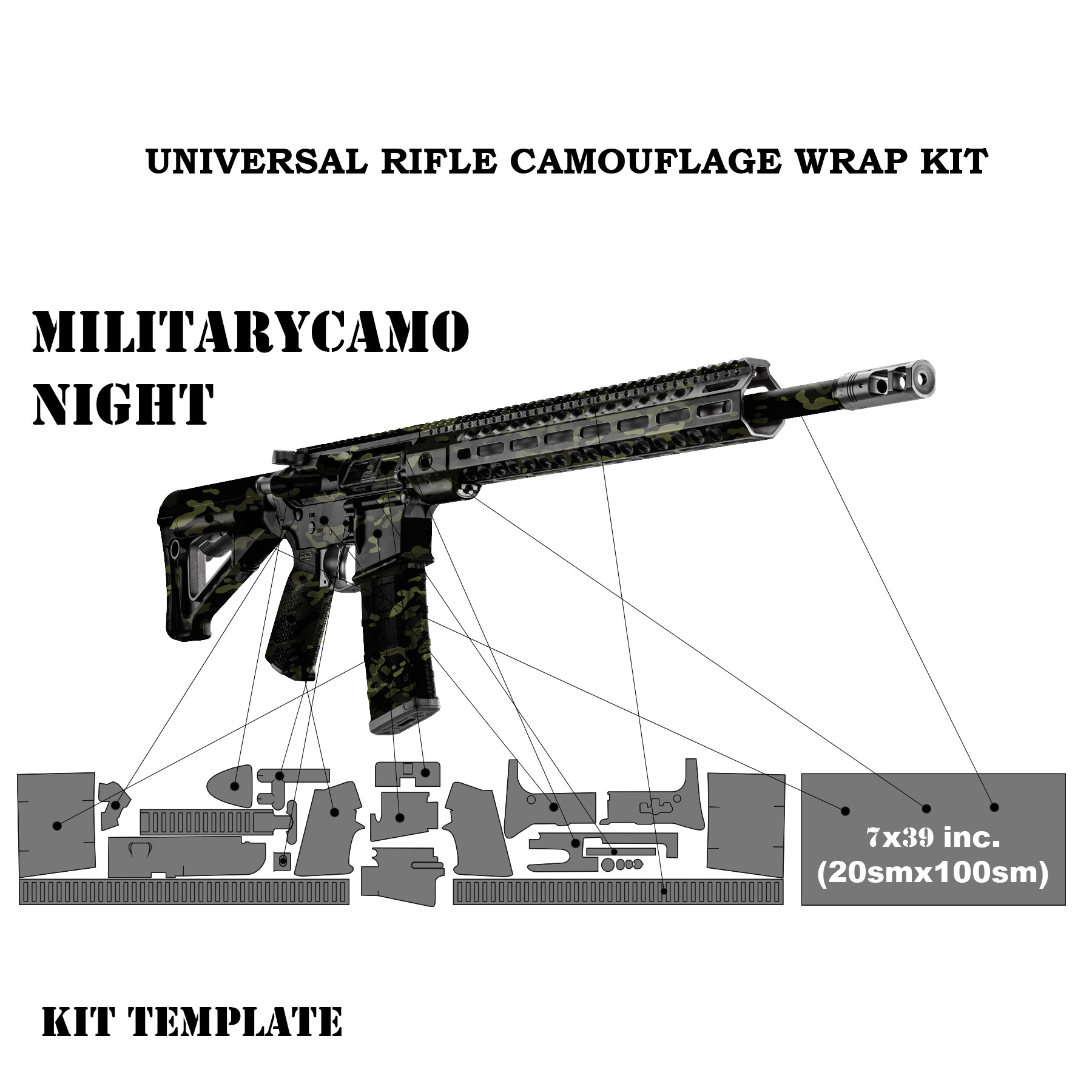 Tarnmuster-Folie für Gewehre, Nacht-Camouflage, inklusive Kit-Vorlage und Zuschnittteilen.