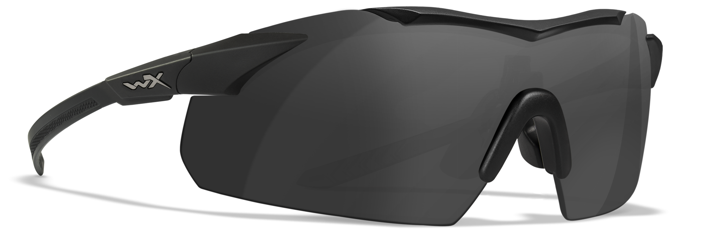 WX Vapor 2.5 Comm Grey / Clear / Light Rust Schwarze Airsoft-Schutzbrille mit getönten Gläsern und WX-Logo.