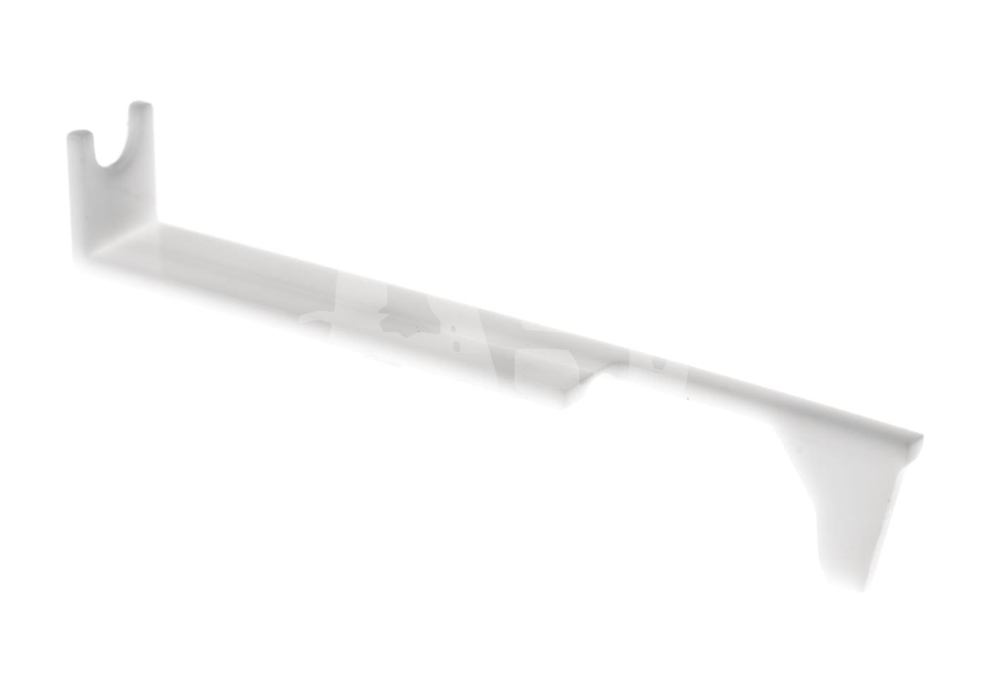 Weißes Plastikteil mit zwei abgewinkelten Enden, vermutlich Airsoft-Ersatzteil.