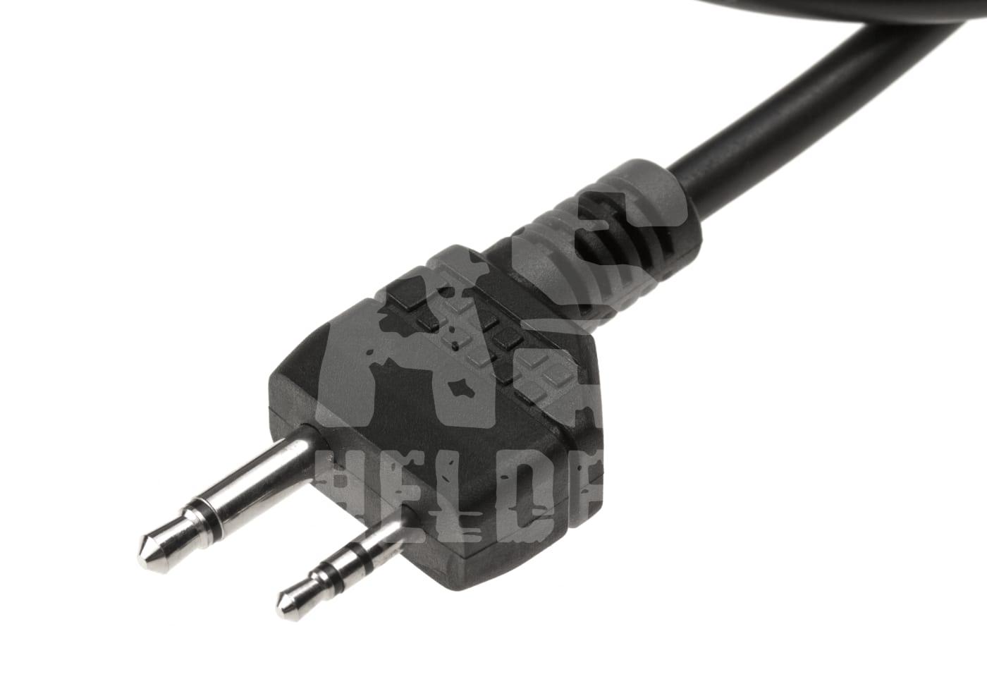 Schwarzer Klinkenstecker mit zwei Pins, geeignet für Airsoft-Kommunikationsgeräte.