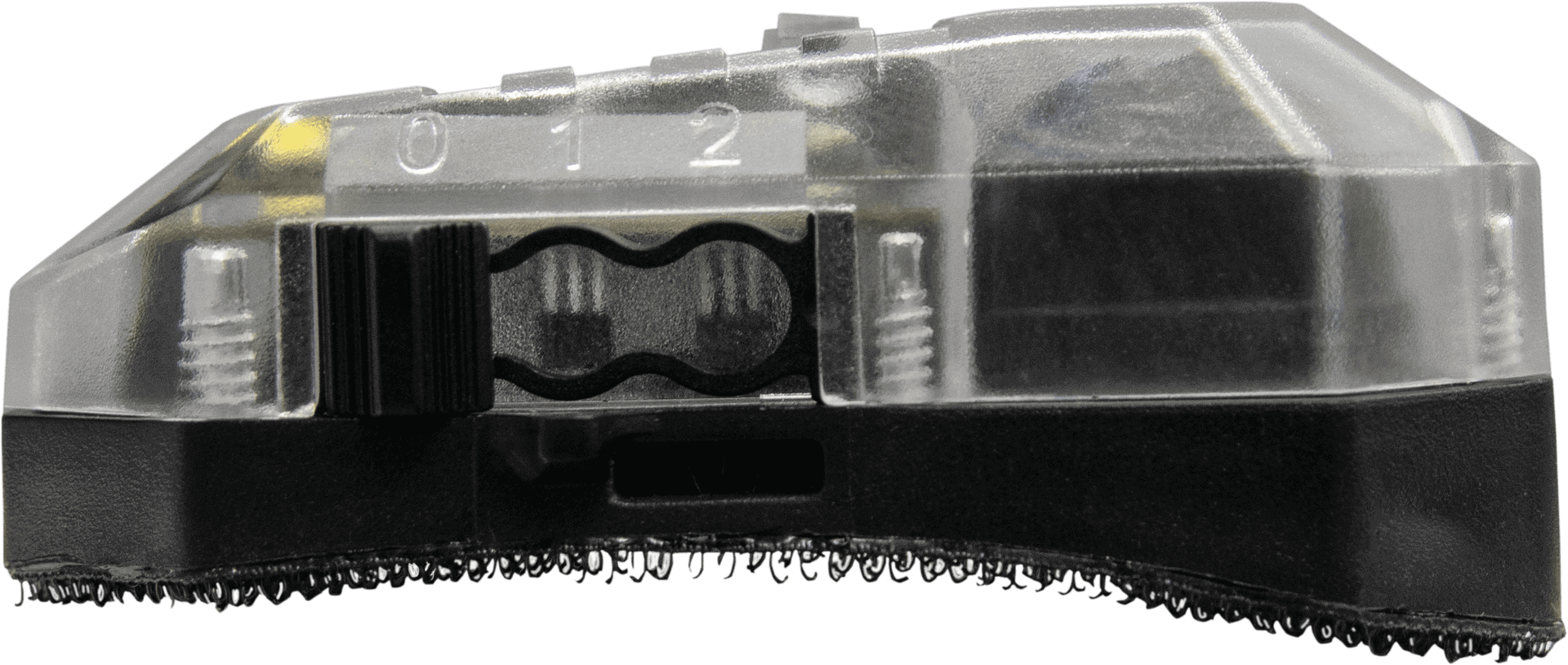 Transparentes, nummeriertes Airsoft-Einstellrad mit schwarzem Sockel.