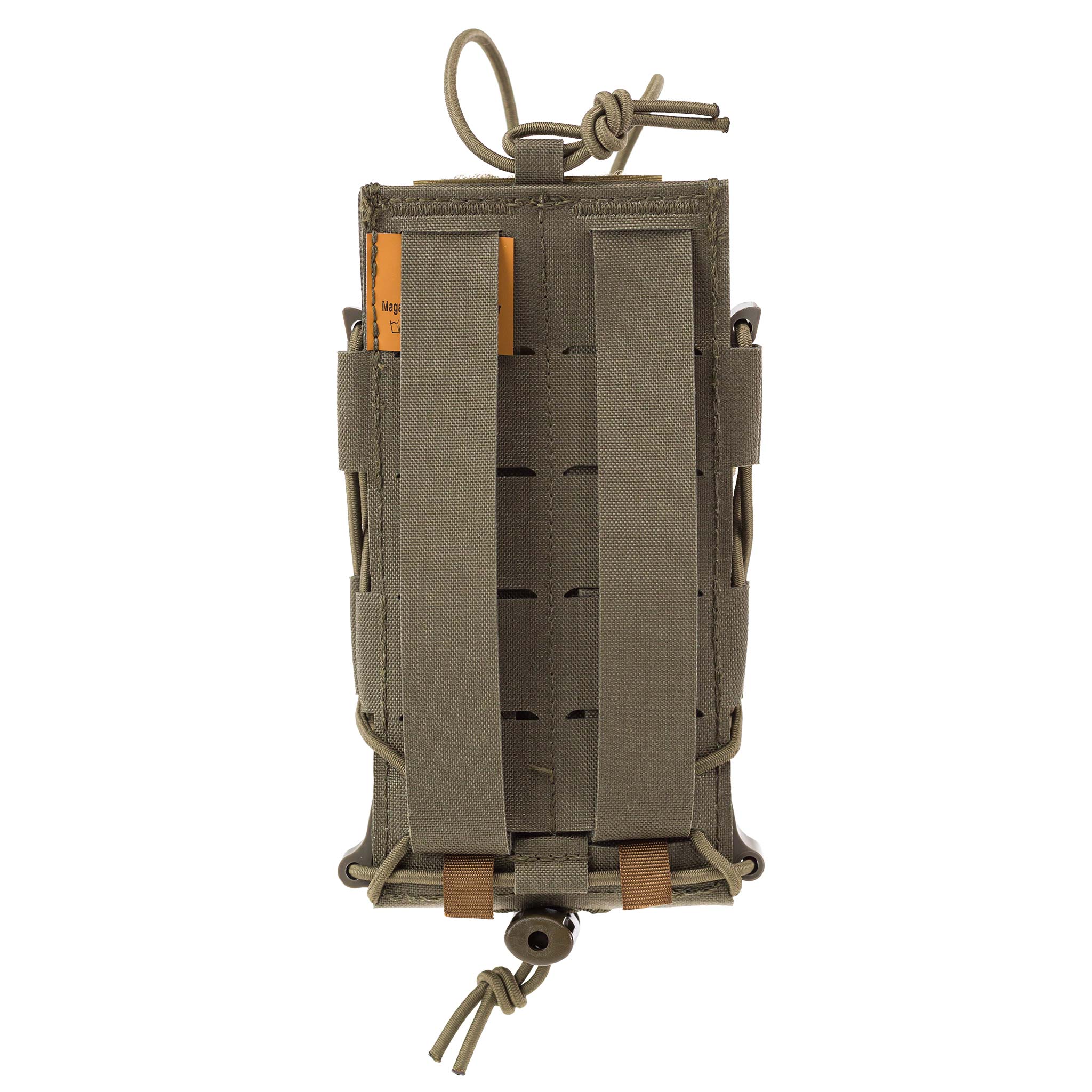 Taktische grüne Magazintasche mit Molle-Befestigung und Kordelzug. Ideal für Airsoft-Ausrüstung.