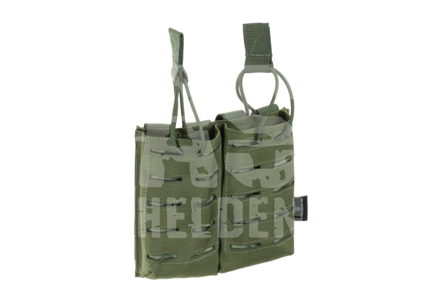 Doppelte, olivgrüne Magazintasche mit Lasercut-Molle-Design für Airsoft-Ausrüstung.