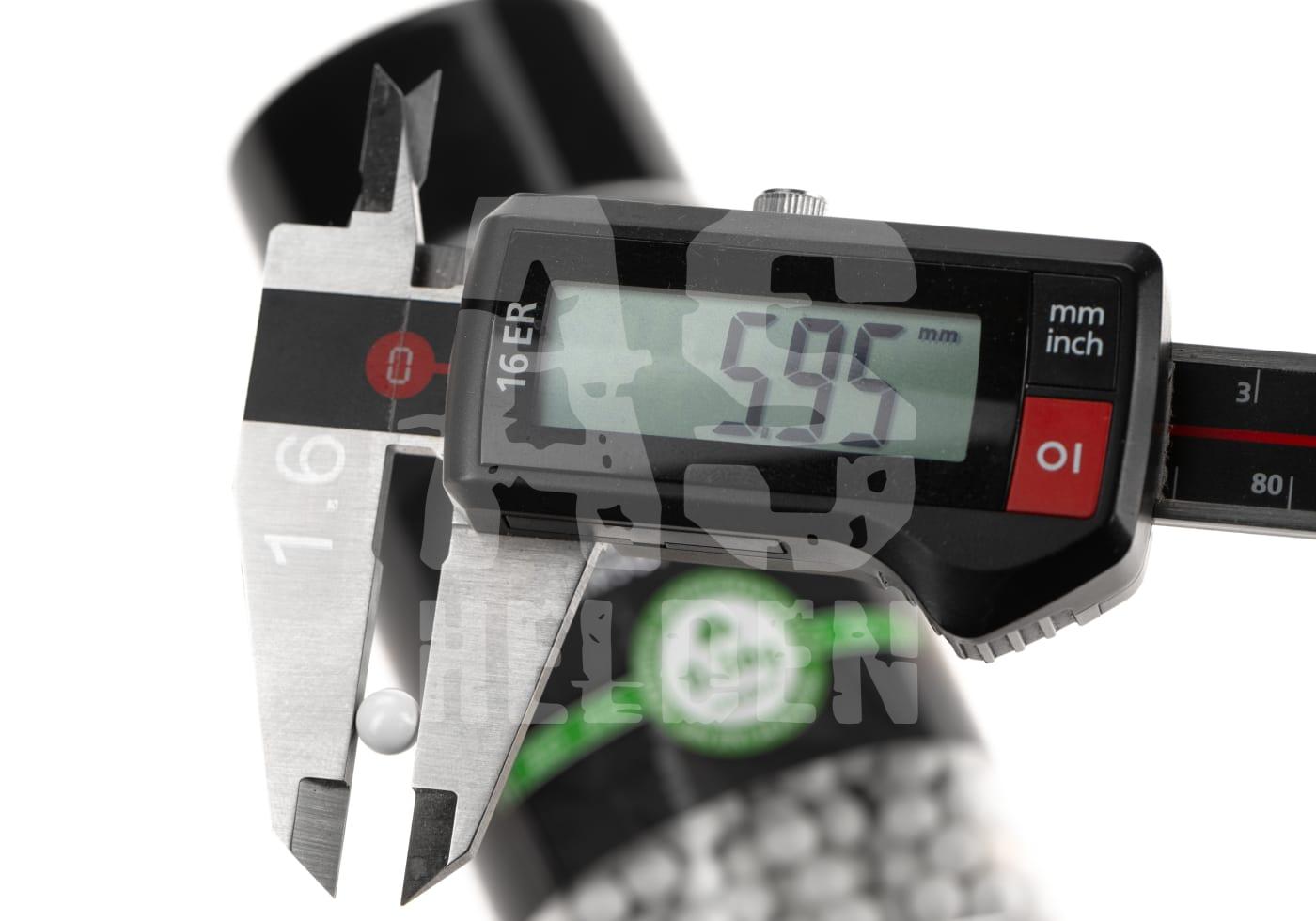 Nimrod 0.36g Bio BB Professional Performance 1000rds Messschieber misst Airsoft-BB-Durchmesser von 5,95 mm.