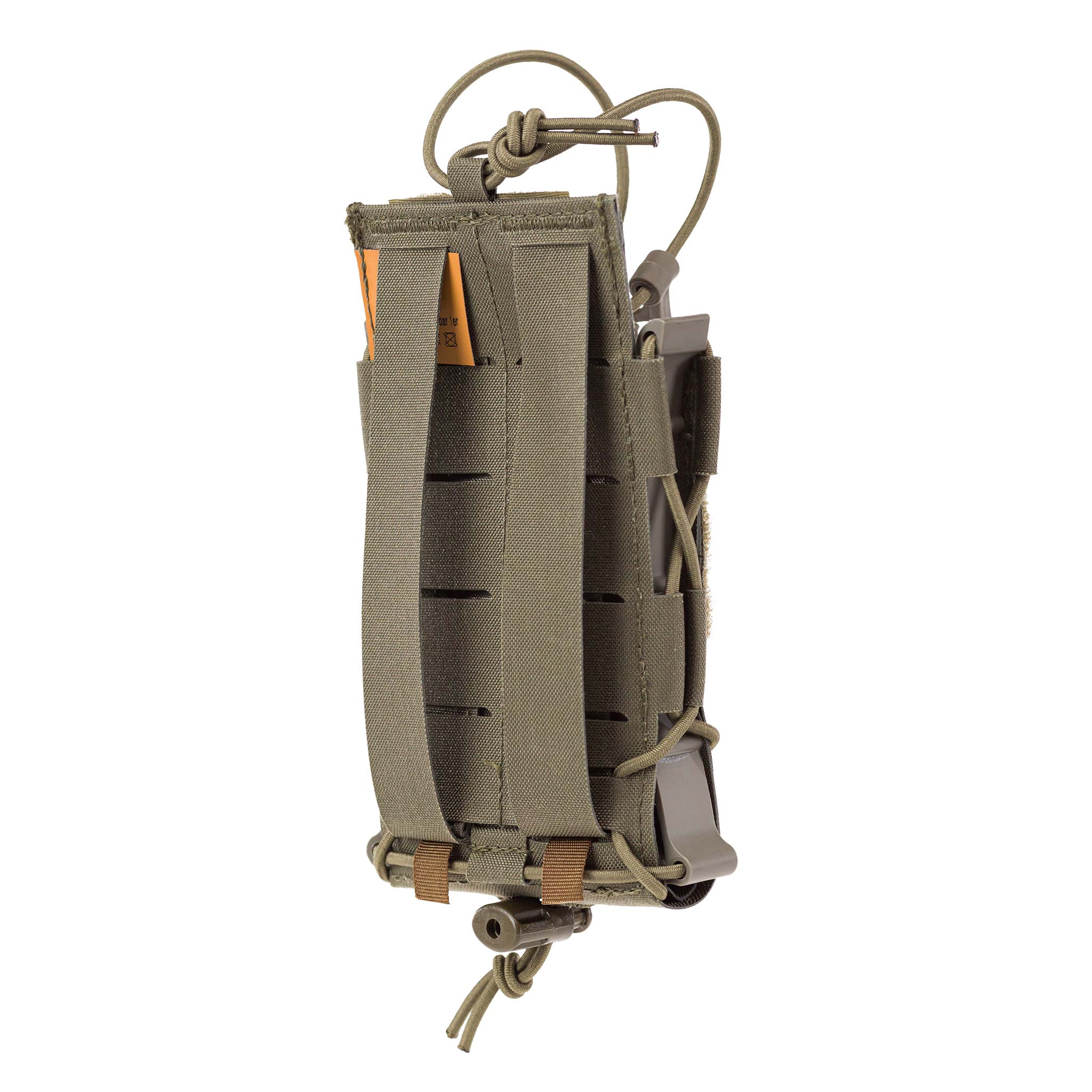 Lindnerhof Multikaliber 1er MX119 Taktische Magazin-Tasche, olivgrün, mit elastischem Bungee-Verschluss und MOLLE-Befestigungsschlaufen.