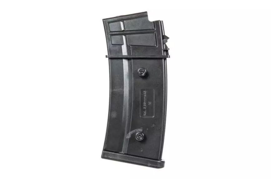 Schwarzes Airsoft-Magazin, gebogene Form, für Gewehre.